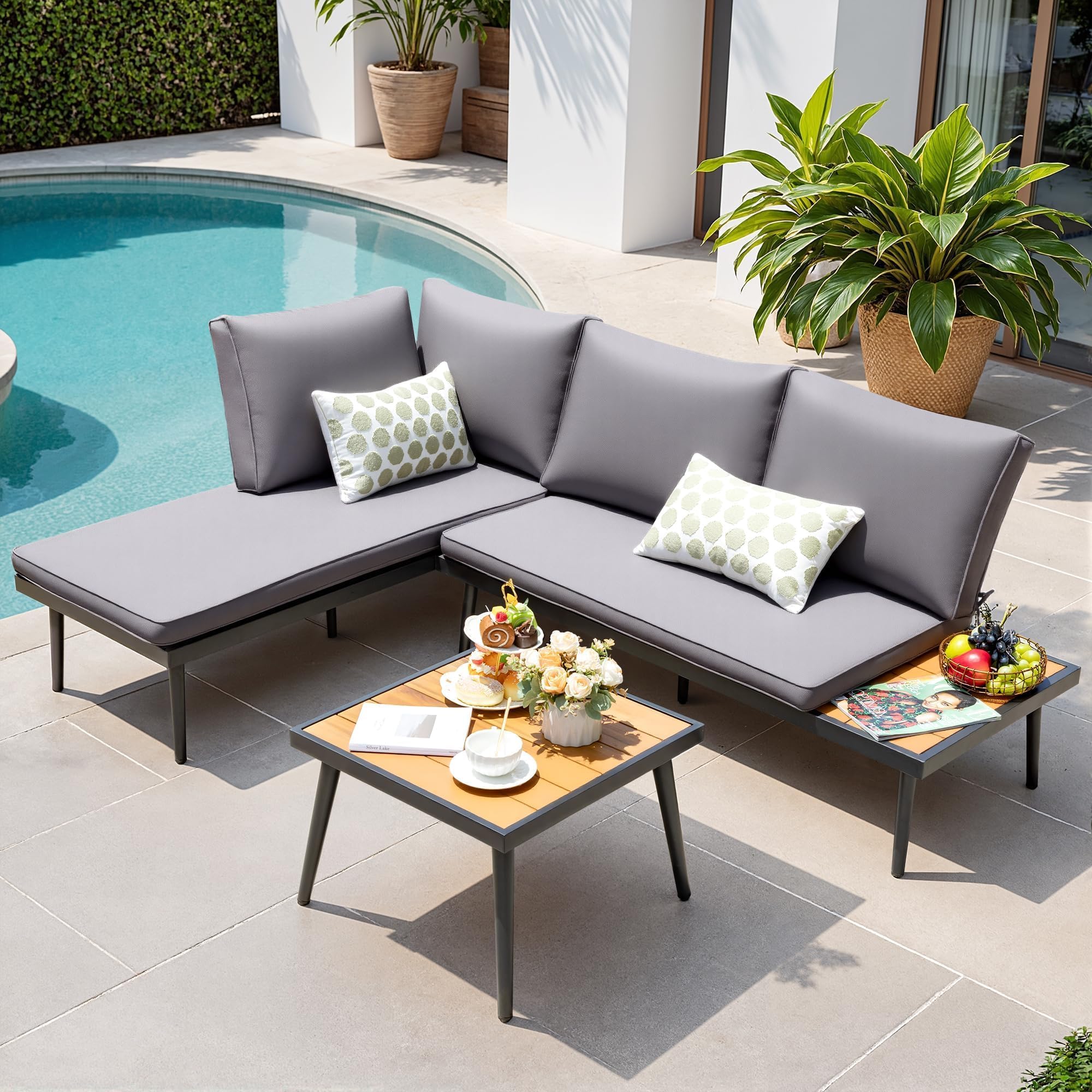 Outdoor Sectional Sofa with Acacia Wood Table