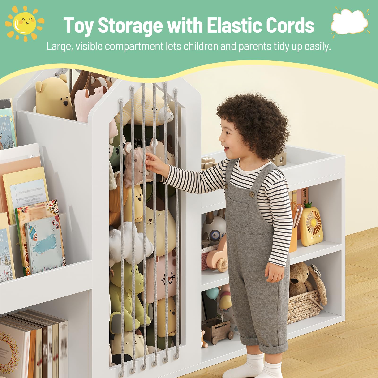 Kids Bookshelf & Toy Storage Organizer with Stuffed Animal Storage
