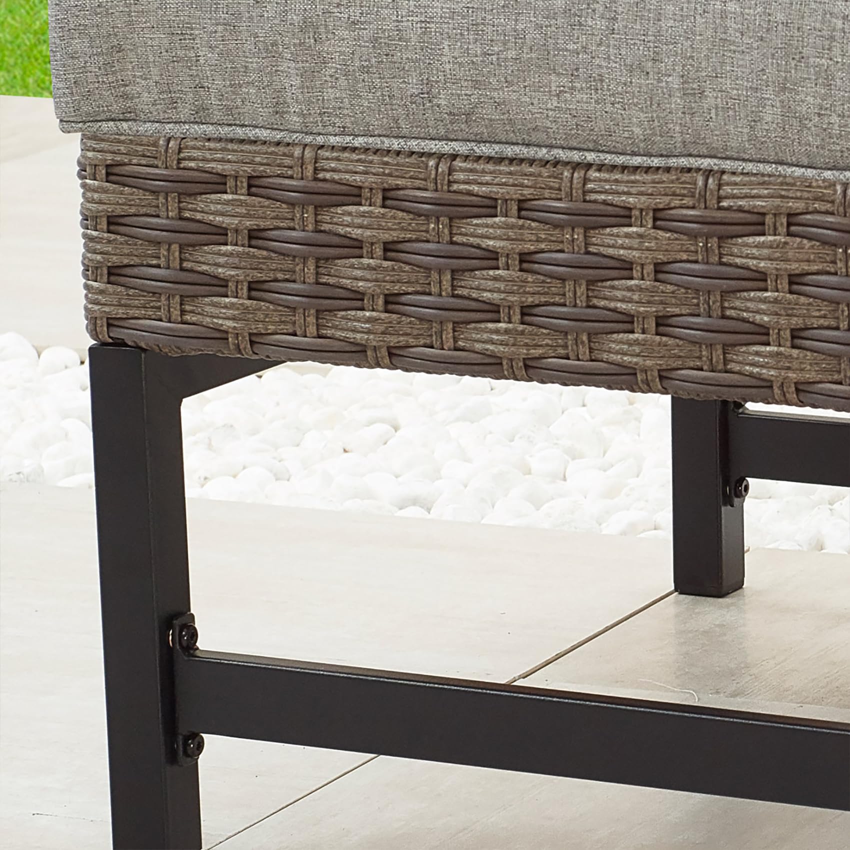 Grey Cushioned Wicker Ottoman