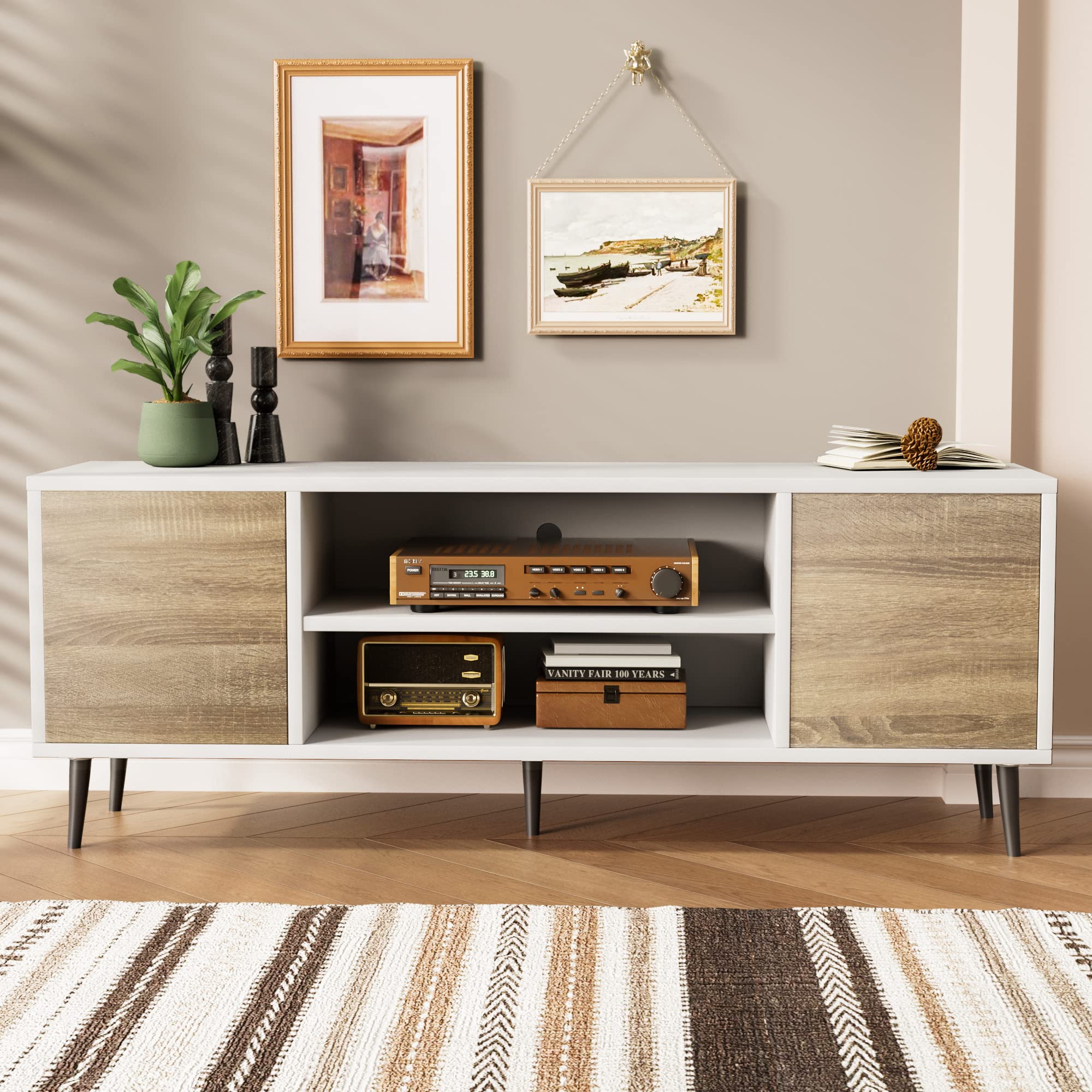 Mid Century Modern TV Stand for 65 Inch TV with Storage