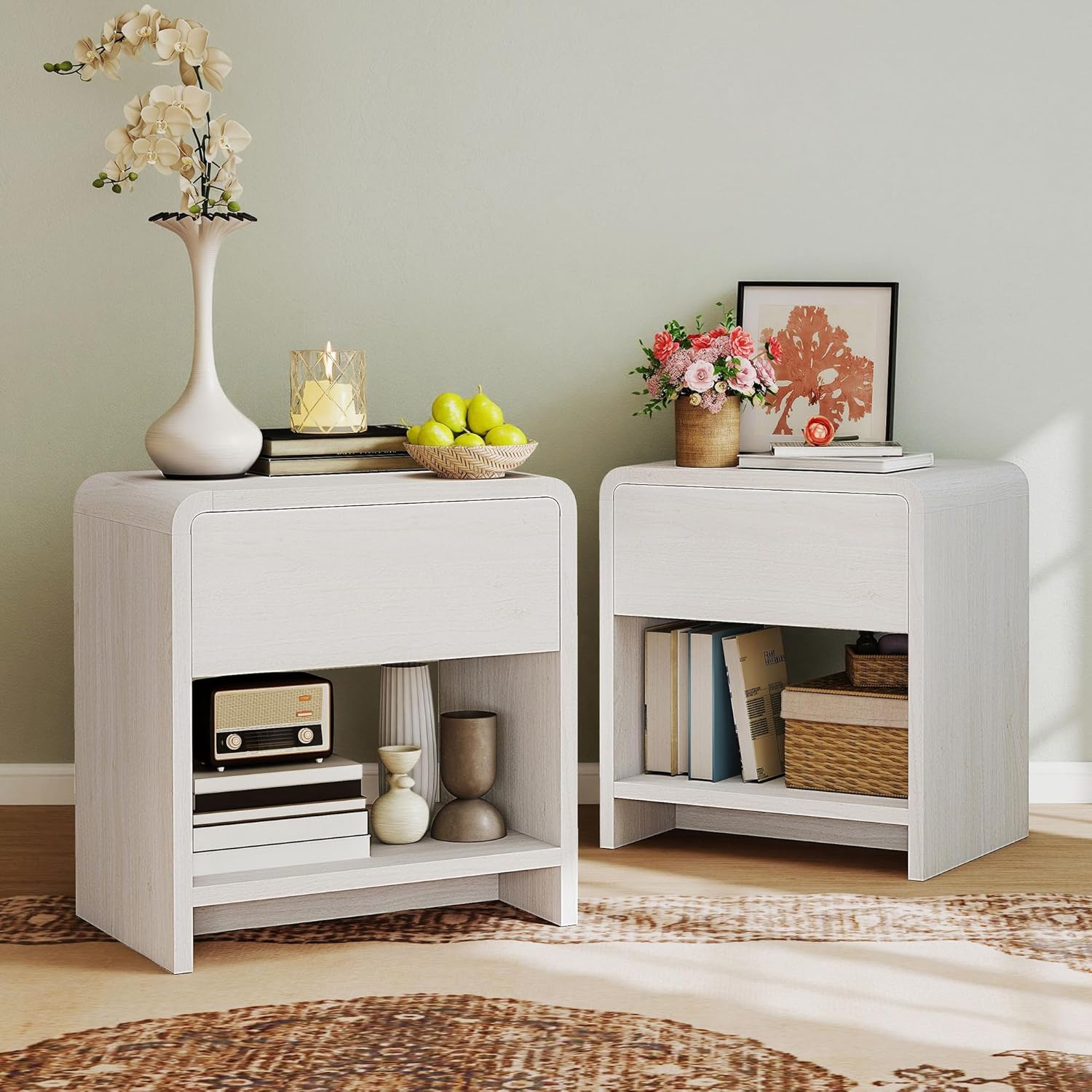 Modern Round Nightstand Set with Drawer