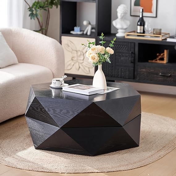 36.61" Round Drum Coffee Table with Storage
