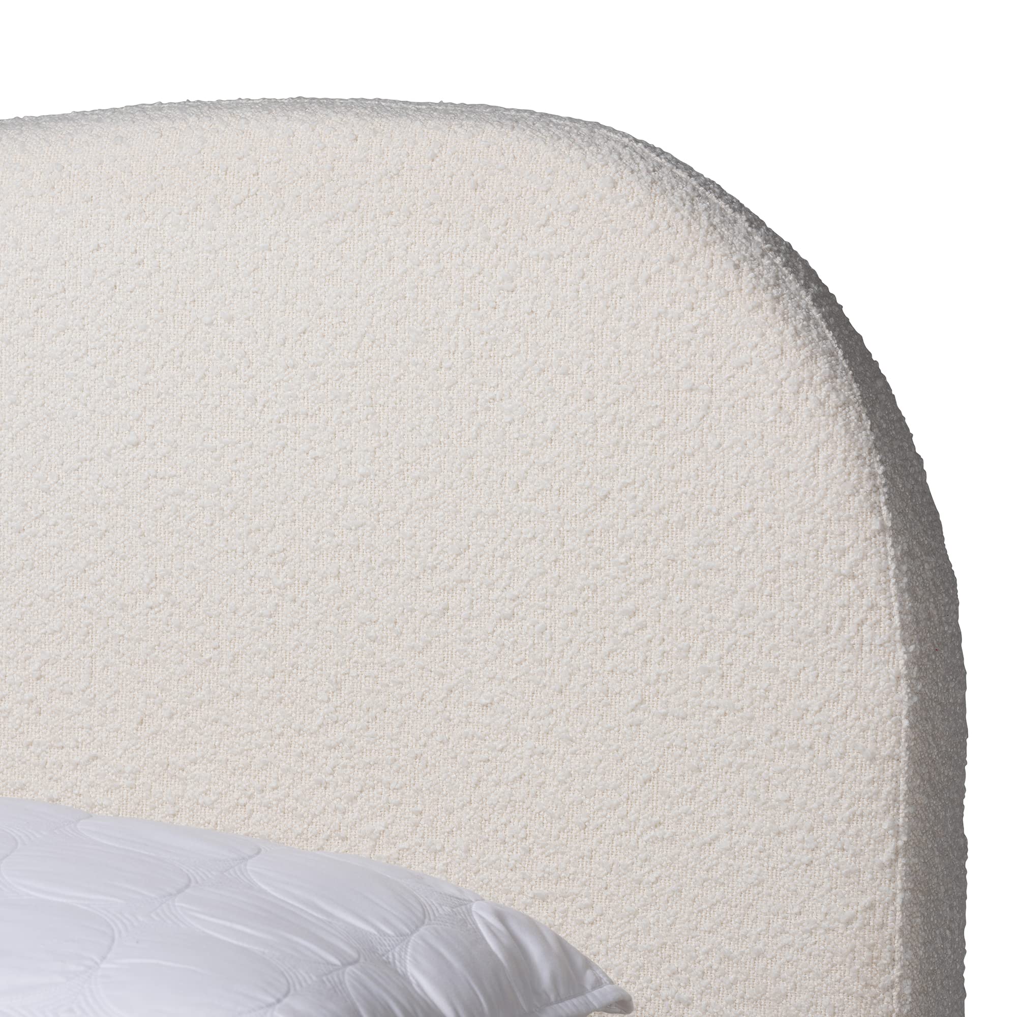 Mid-Century Modern Cream Boucle Platform Bed Queen