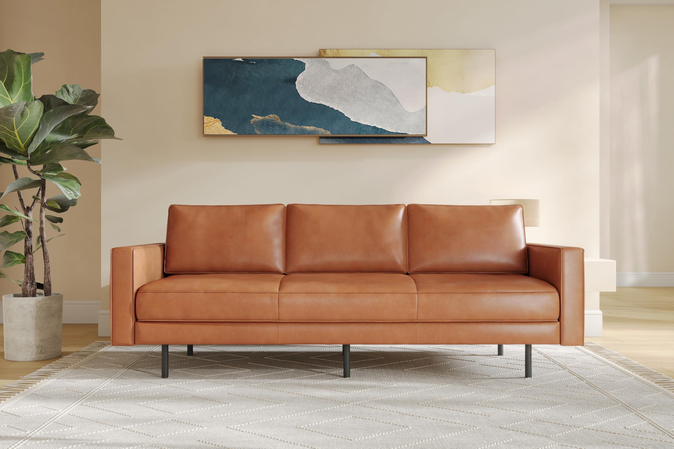 90" Italian Nappa Leather Sofa Cognac