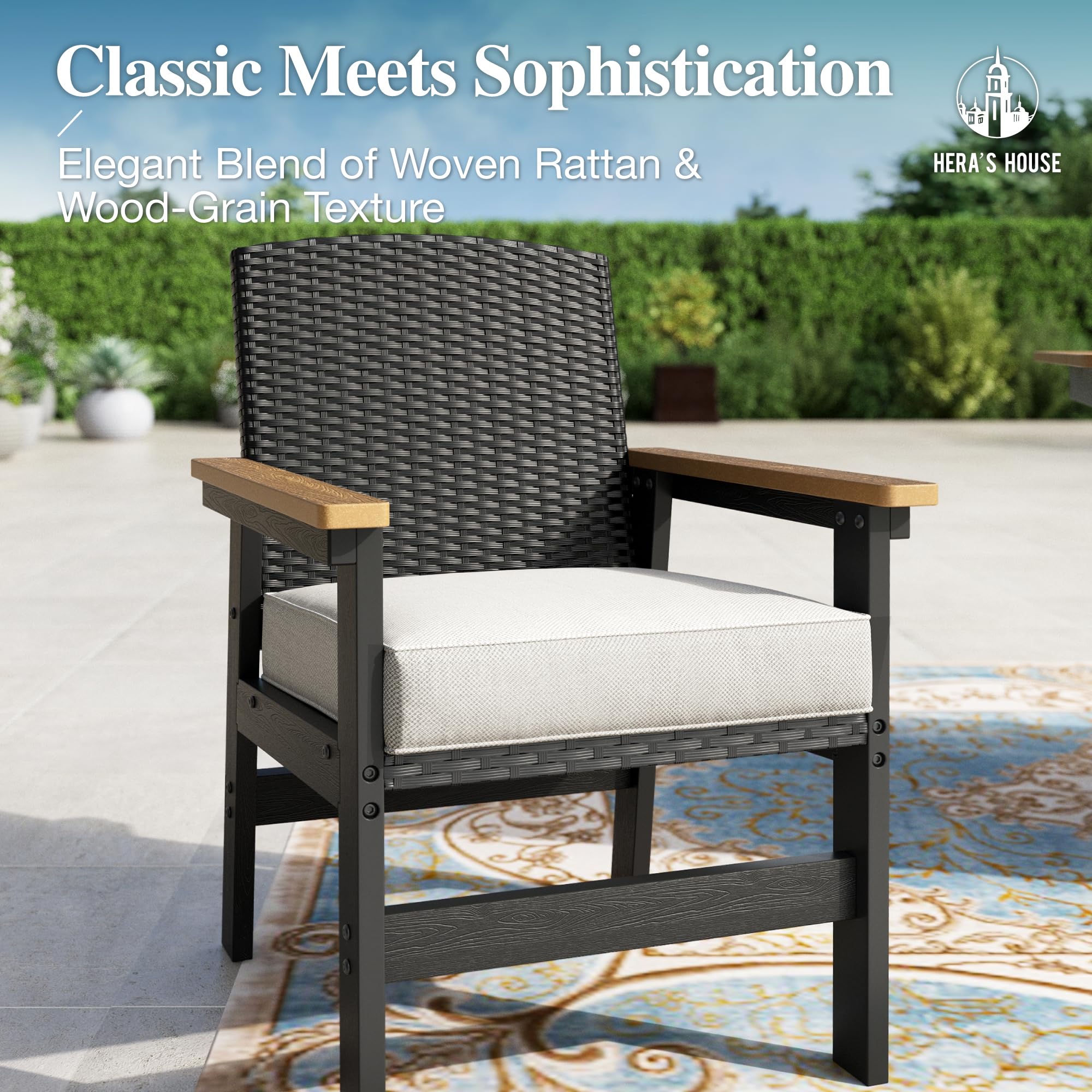 7-Piece Patio Dining Set with HDPE Table and Wicker Chairs