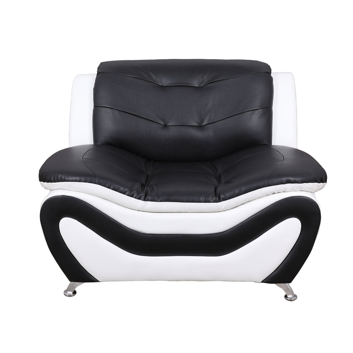 3-Piece Modern Sofa Set with Tufted Back - Black and White Faux Leather