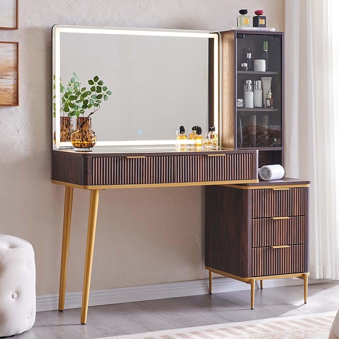 Makeup Vanity Desk with Lighted Mirror and 5 Drawers
