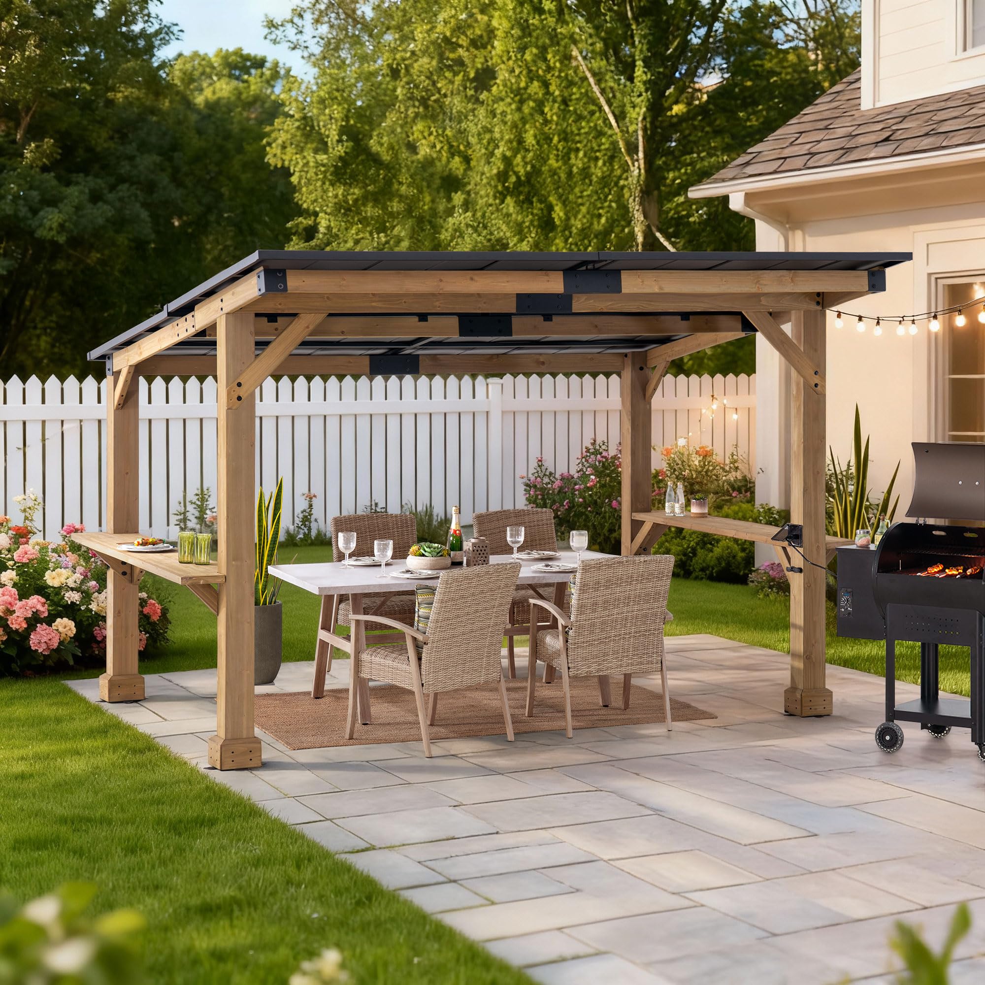 Hardtop Grill Gazebo with Bar Shelves and PowerPort