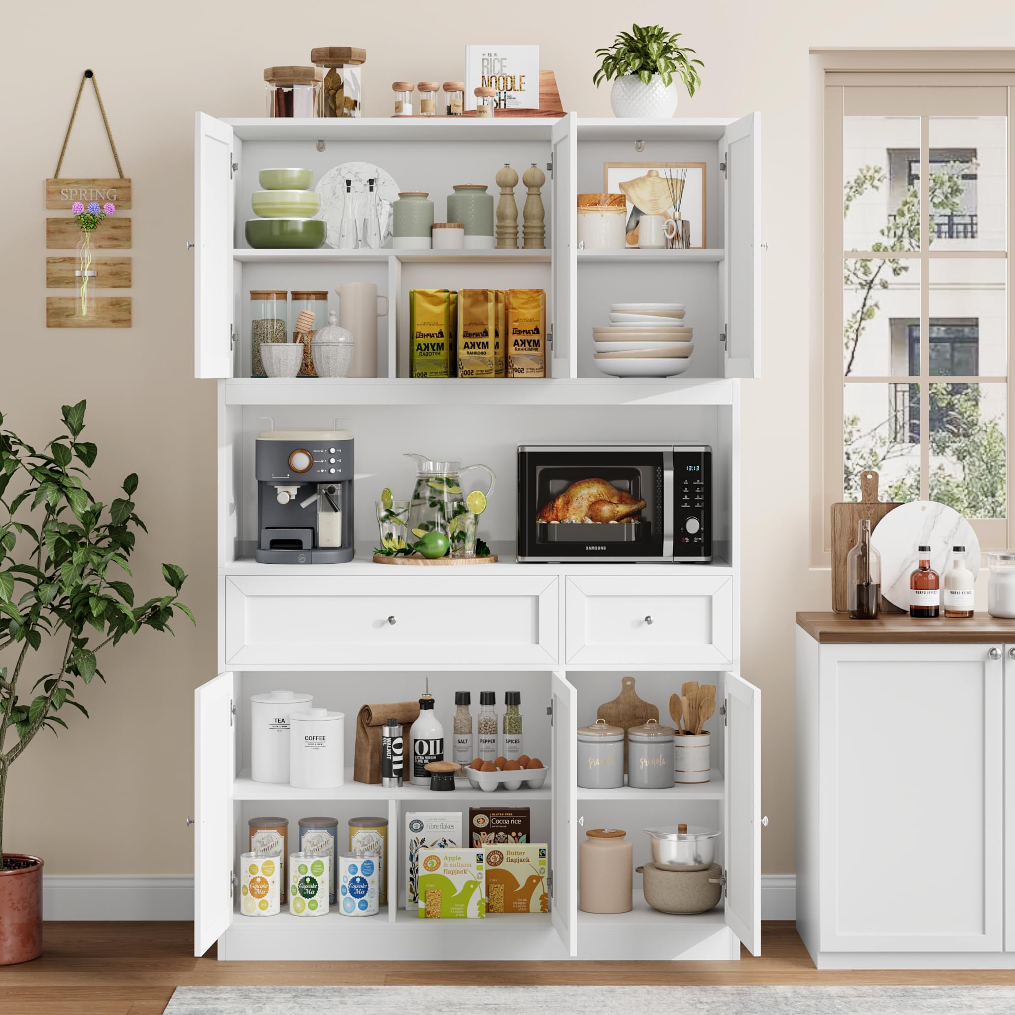 Kitchen Pantry Cabinet with Hutch