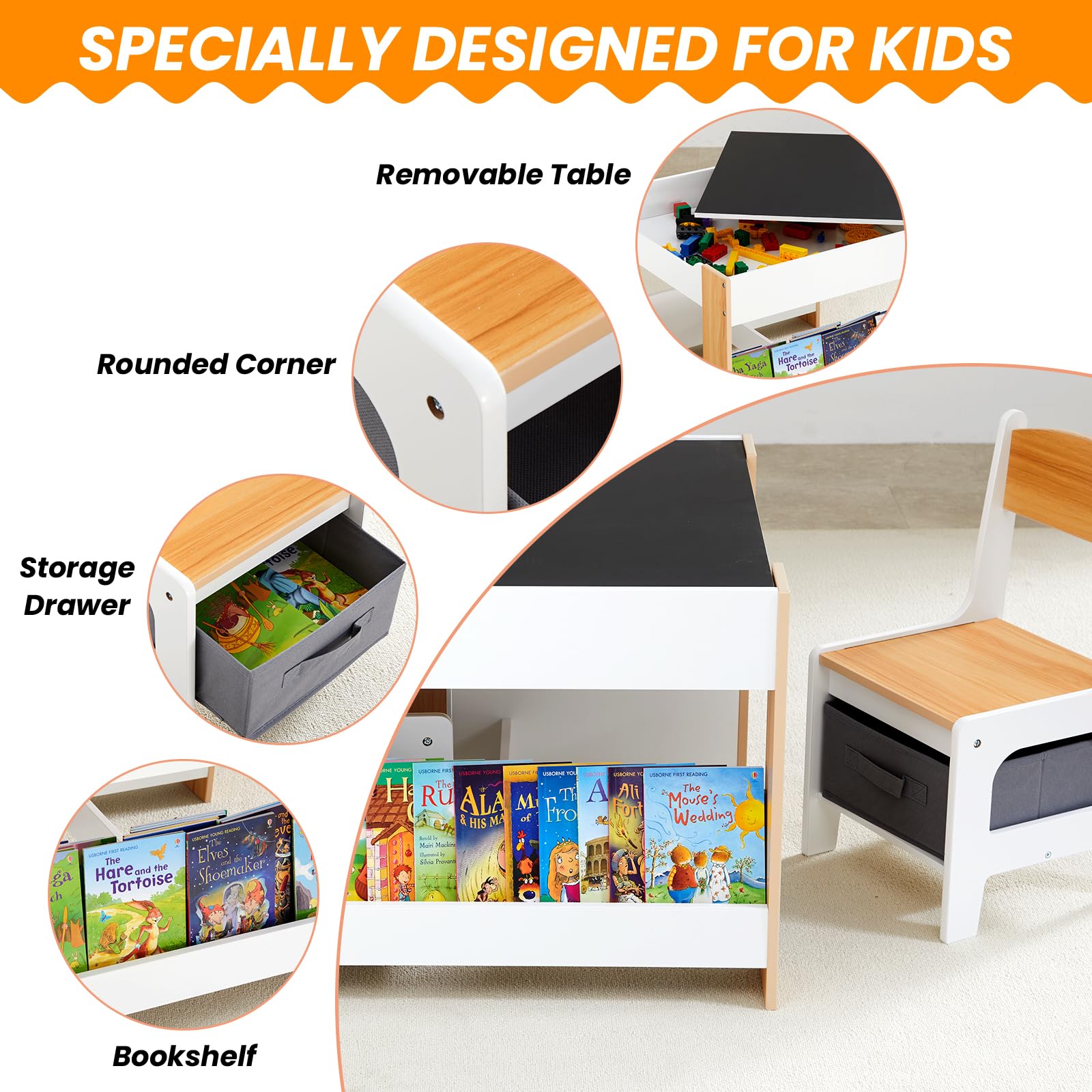 Kids Table and Chair Set with Storage