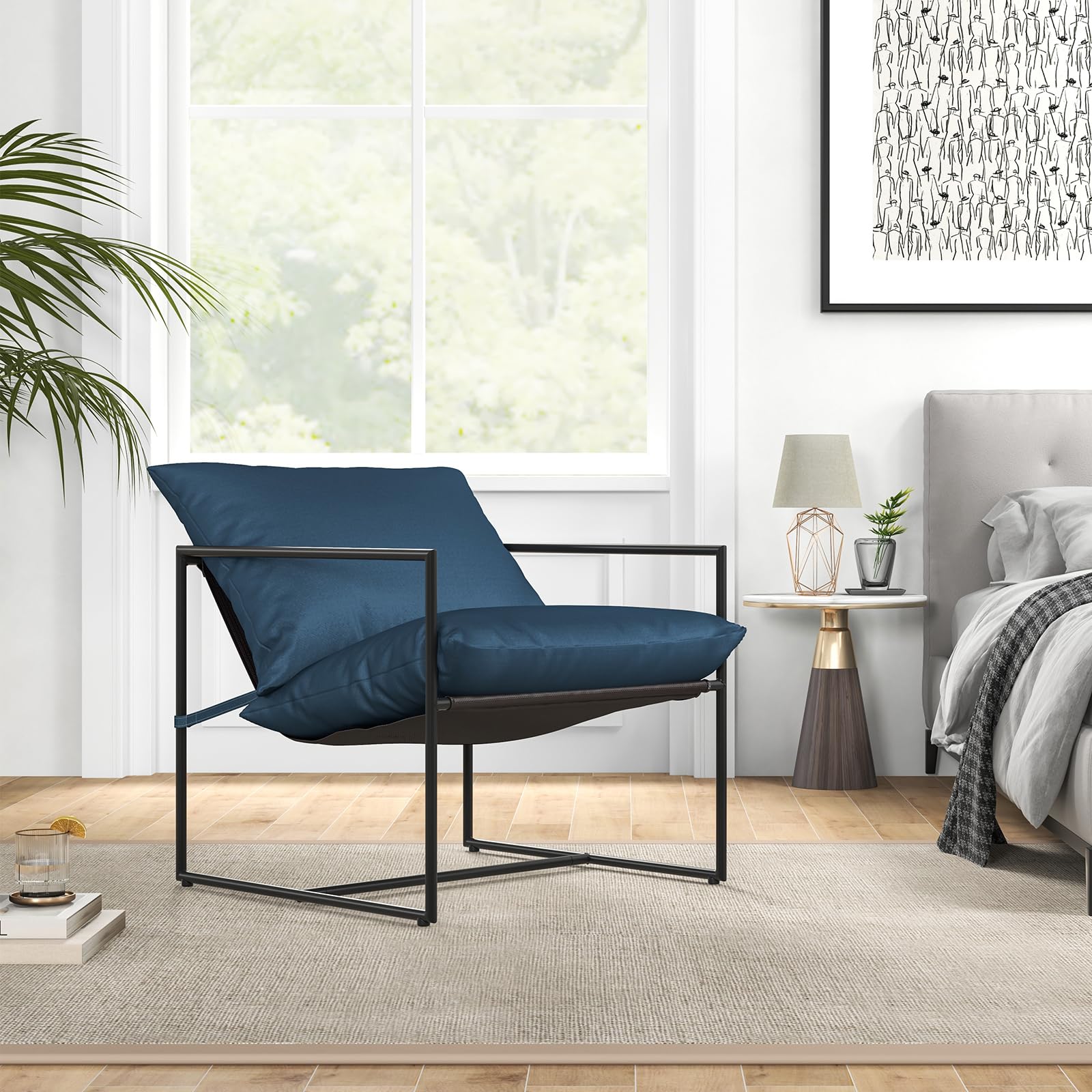 Sling Accent Chair with Cushions - Indoor Outdoor Lounge Chair