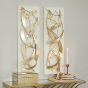 Metal Abstract Wall Sculpture Set of 2 with Wood Backing