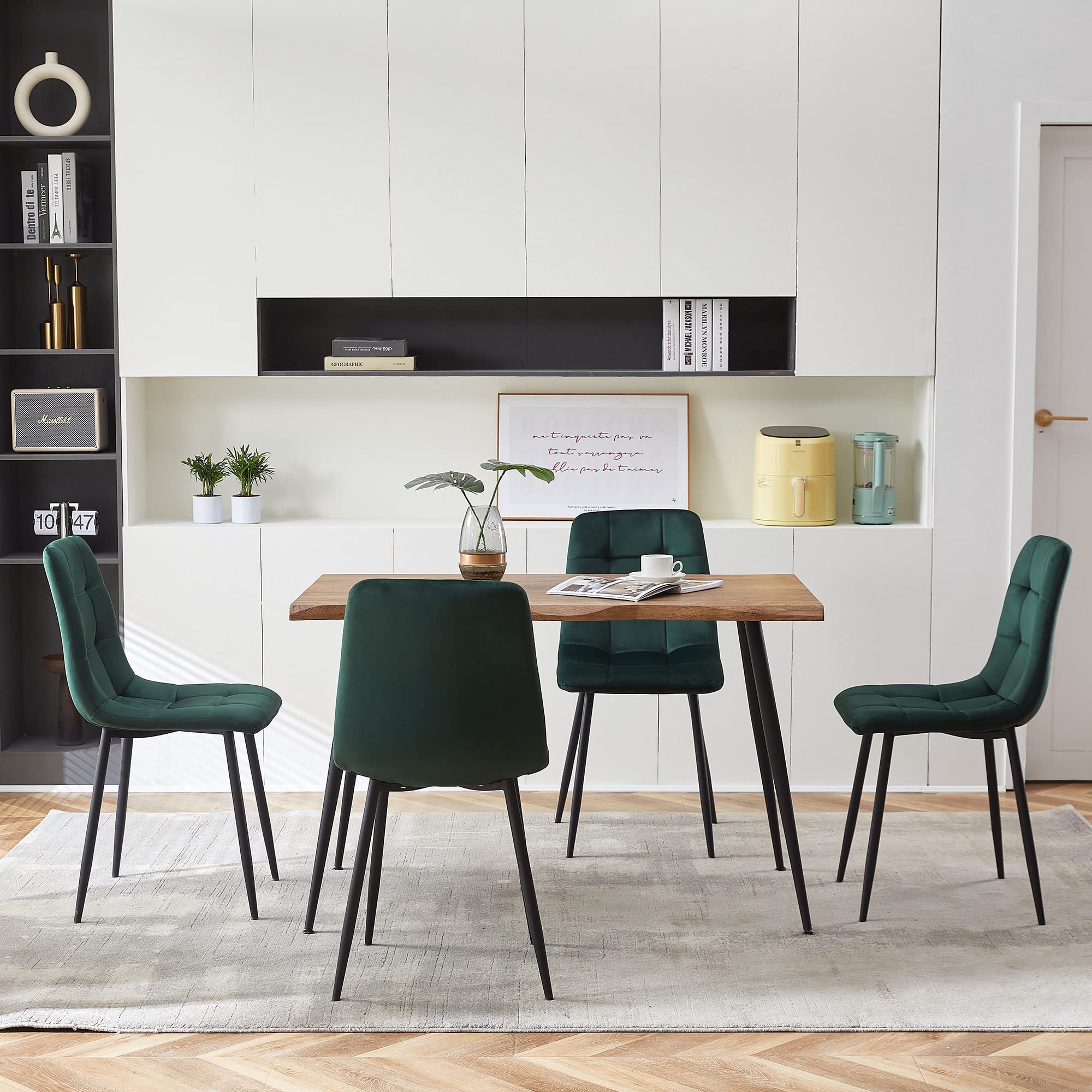 5-Piece Dining Table Set with Velvet Chairs