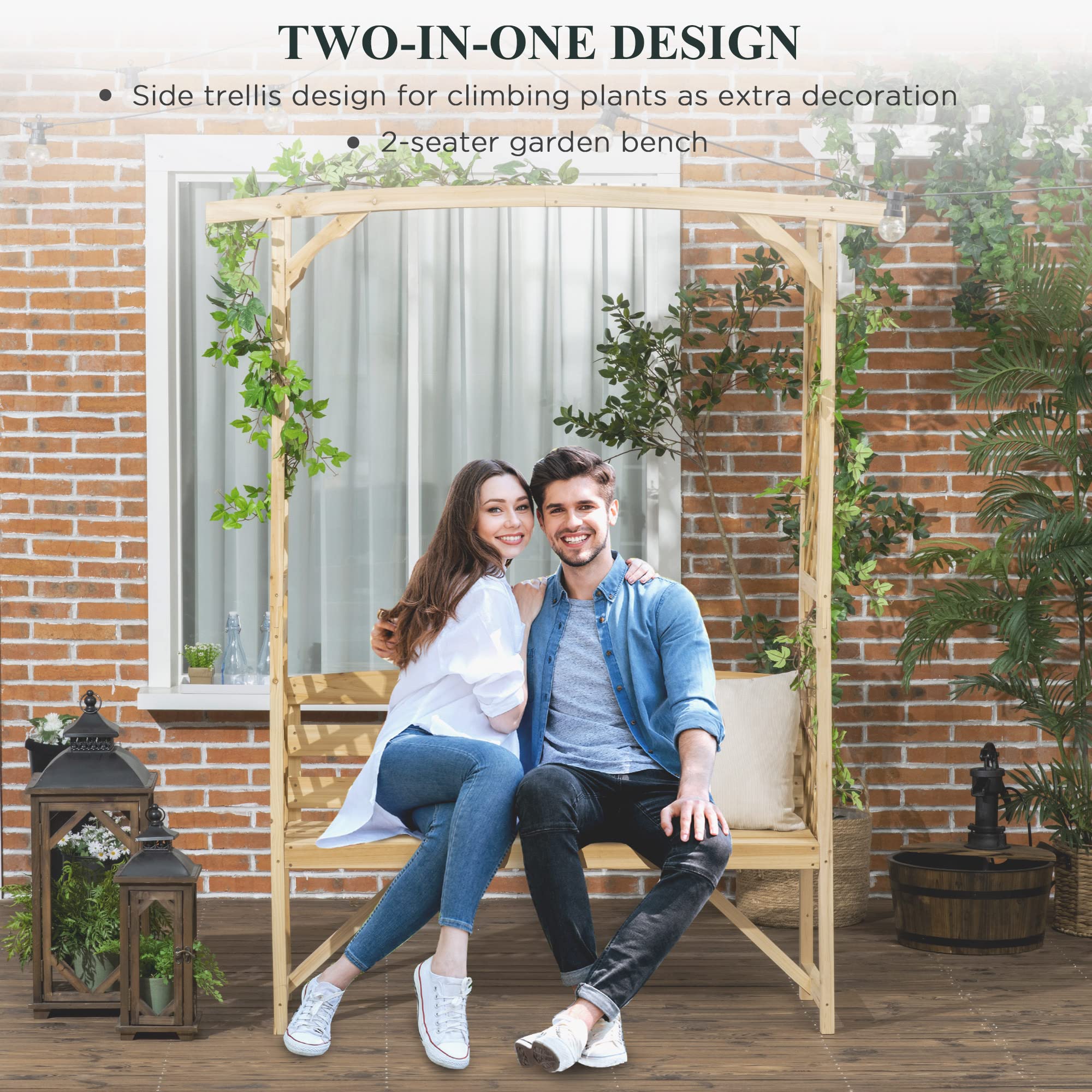 Patio Garden Bench Arbor with Pergola and Trellises