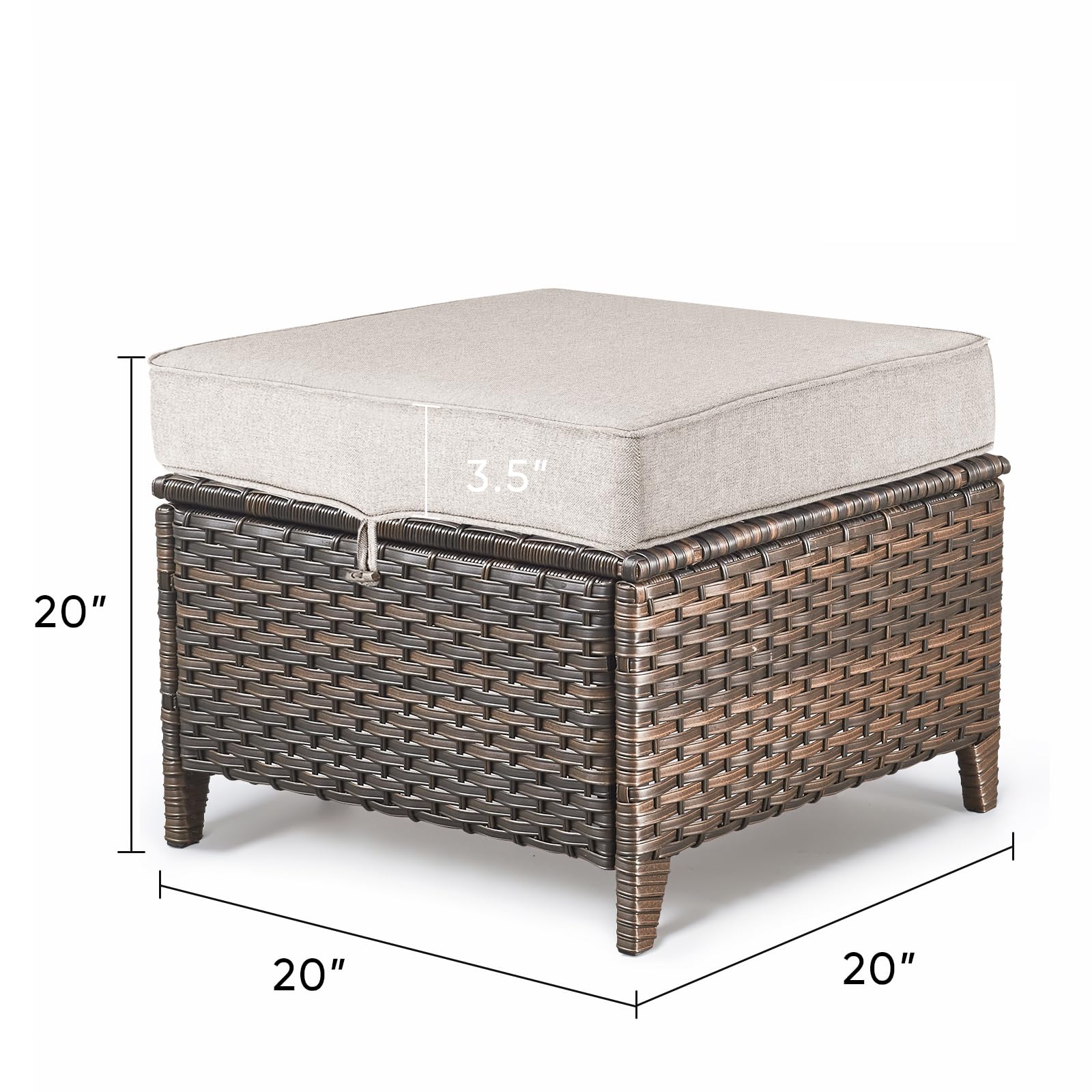 2-Piece Outdoor Wicker Ottoman Side Table Set - Brown Rattan Footrest Bench