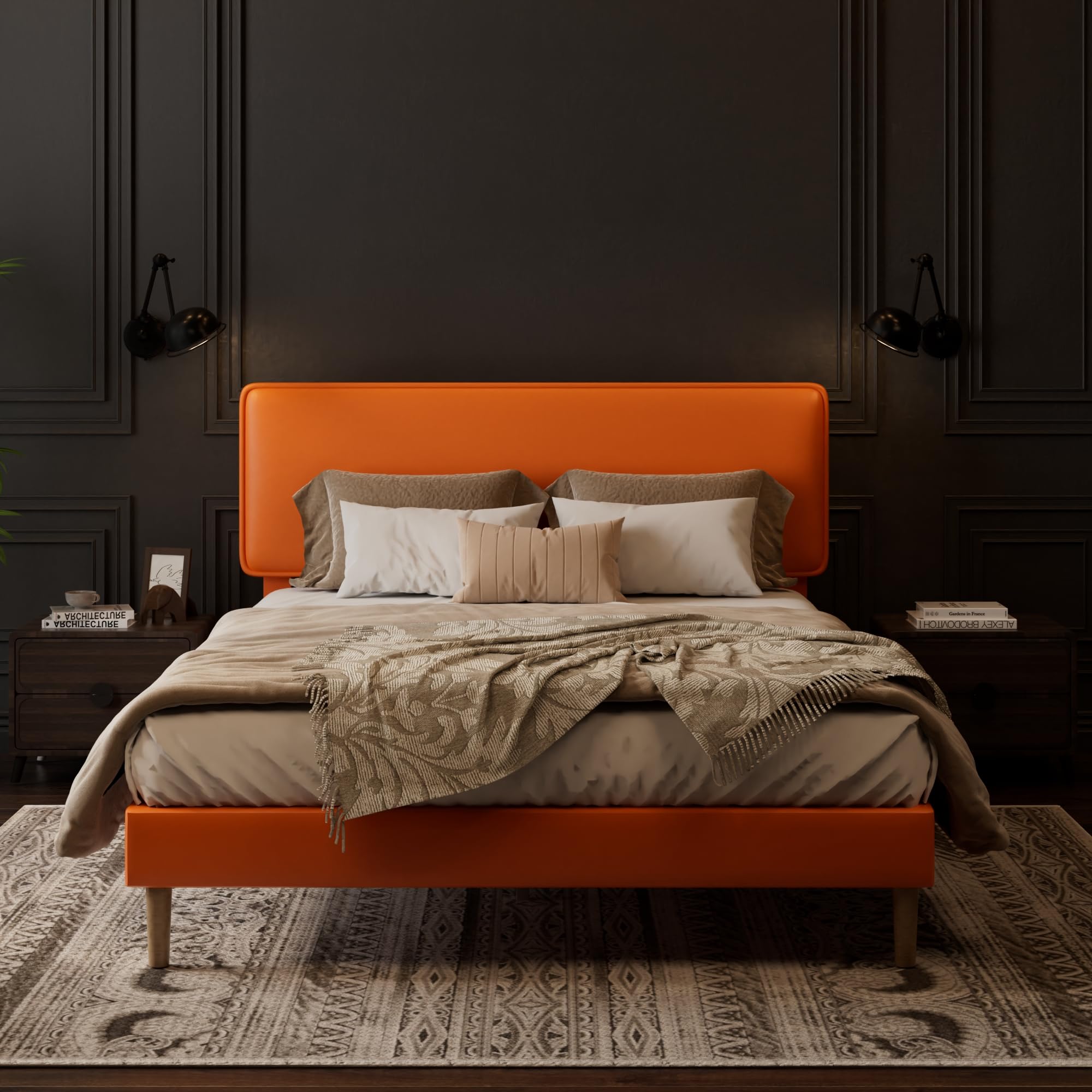 Queen Size Upholstered Platform Bed Frame with Adjustable Headboard