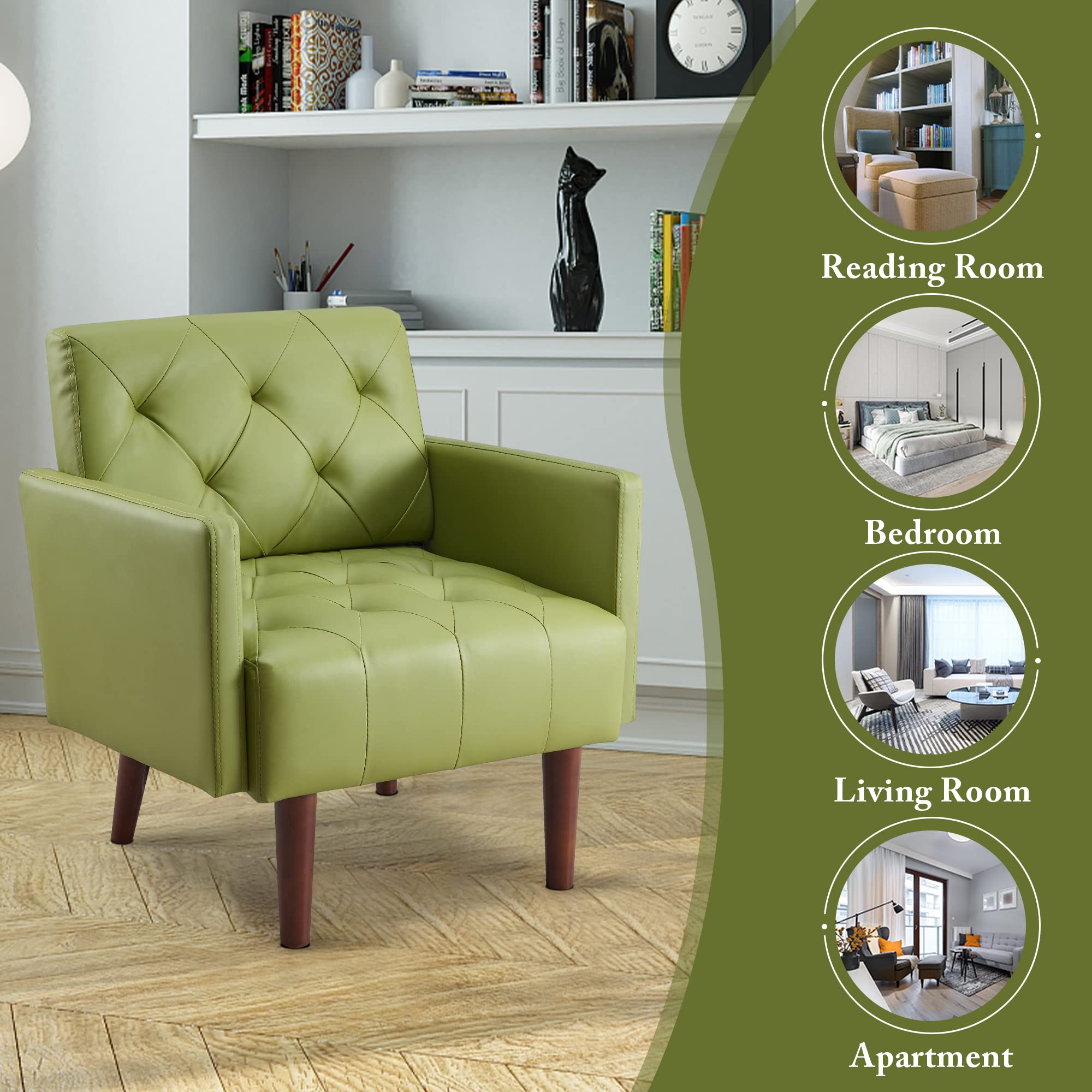 Green Faux Leather Accent Chair with Diamond Tufted Back