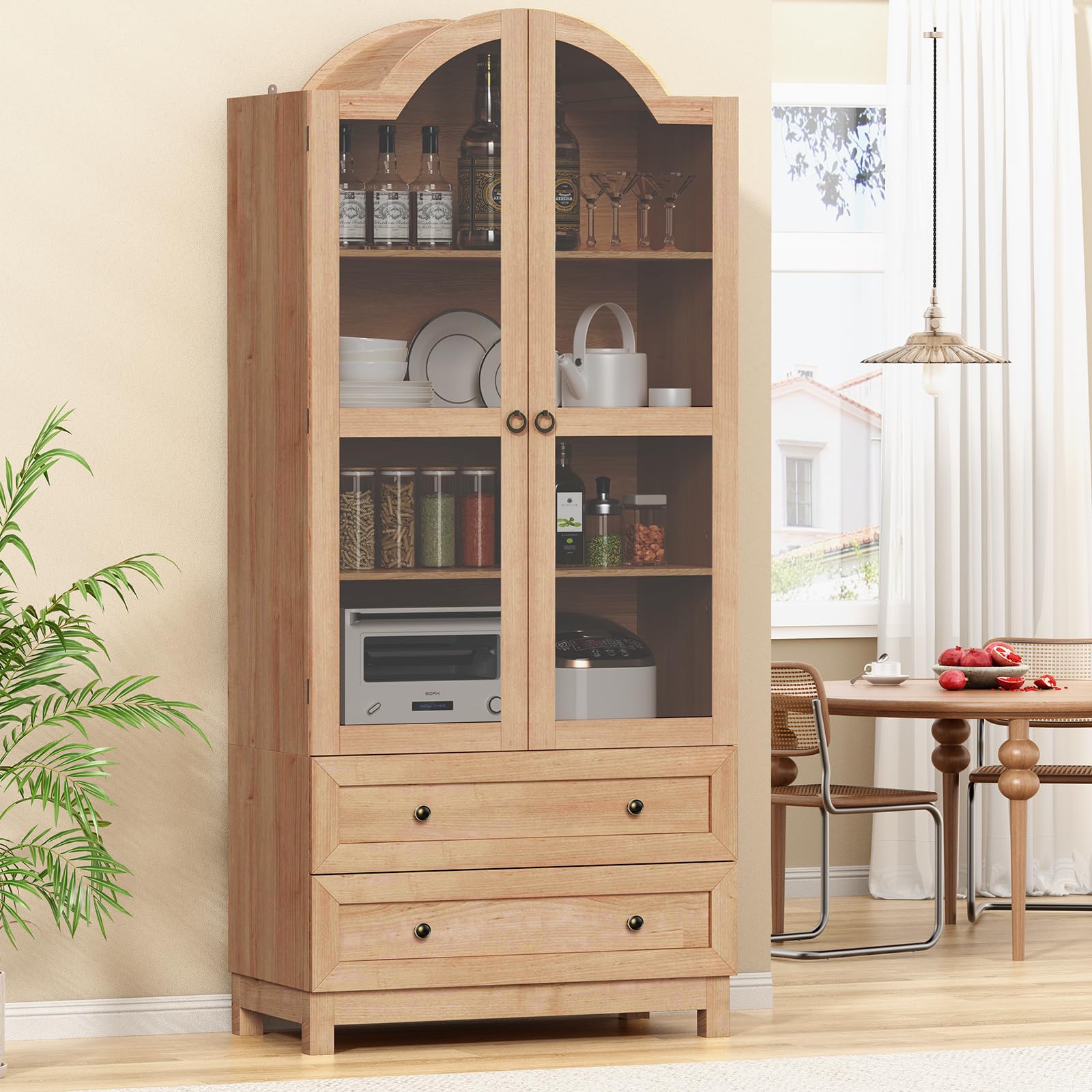 Tall Arched Pantry Cabinet with Drawers