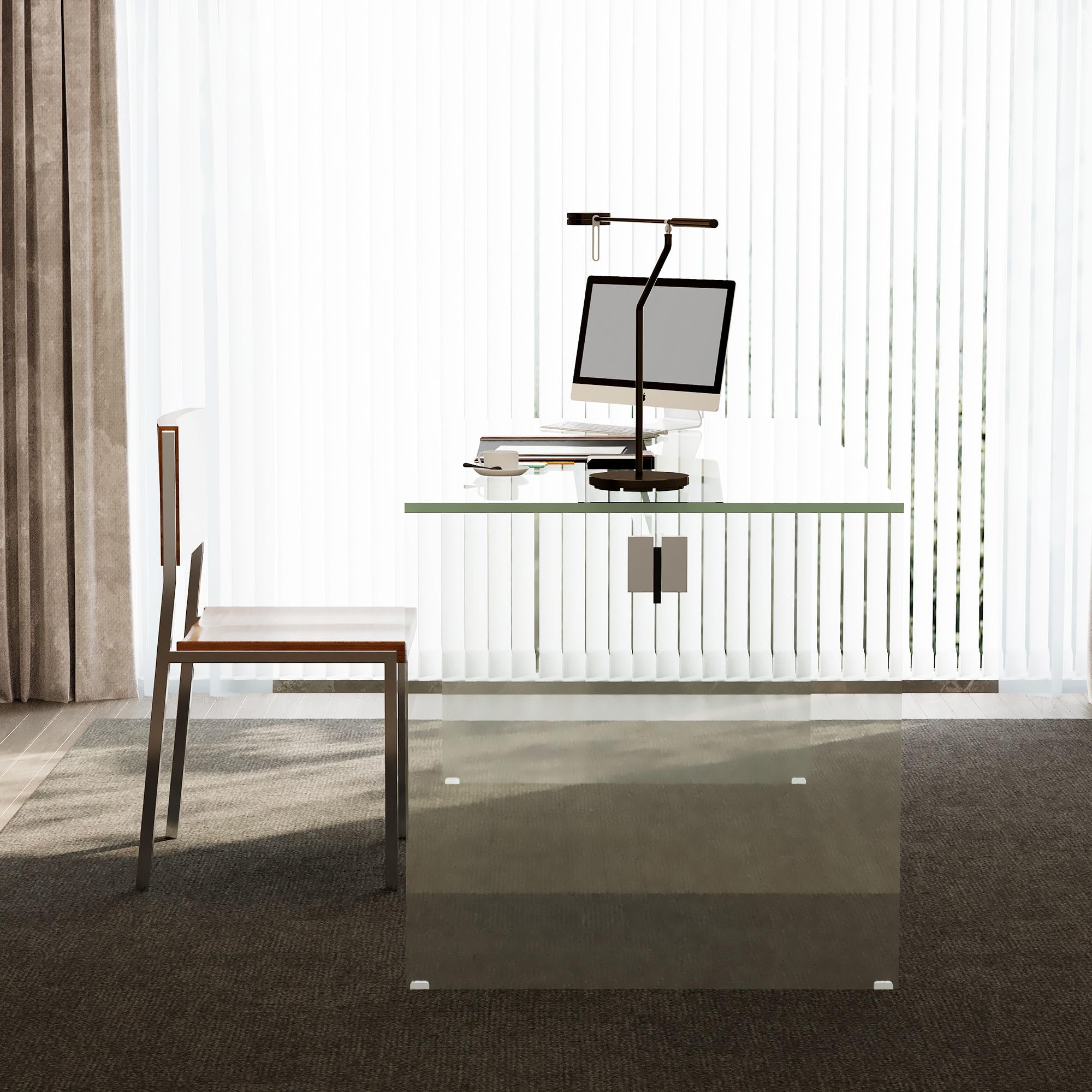 53.14" Modern Tempered Glass Executive Desk with Drawer