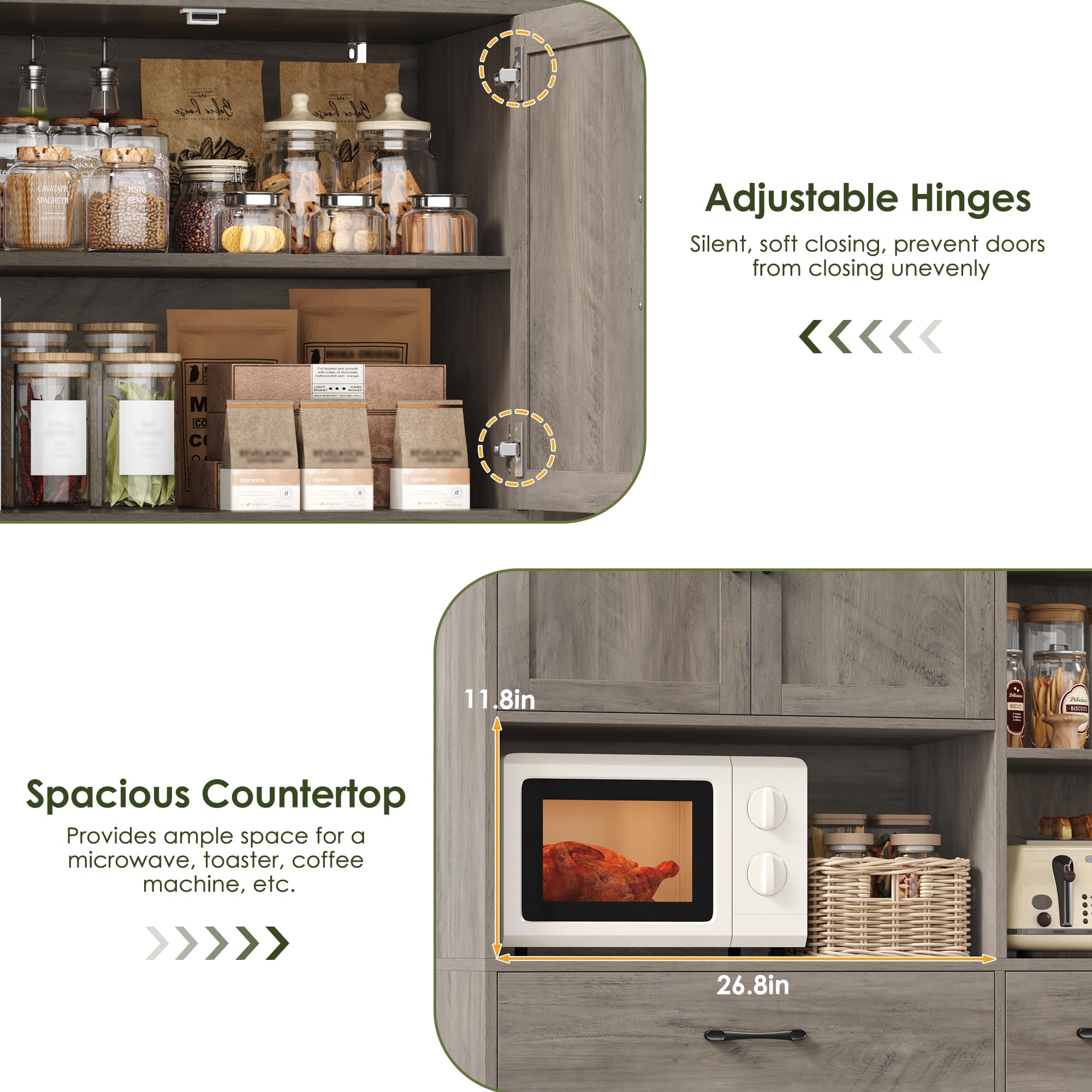 67" Kitchen Pantry Cabinet with Microwave Stand