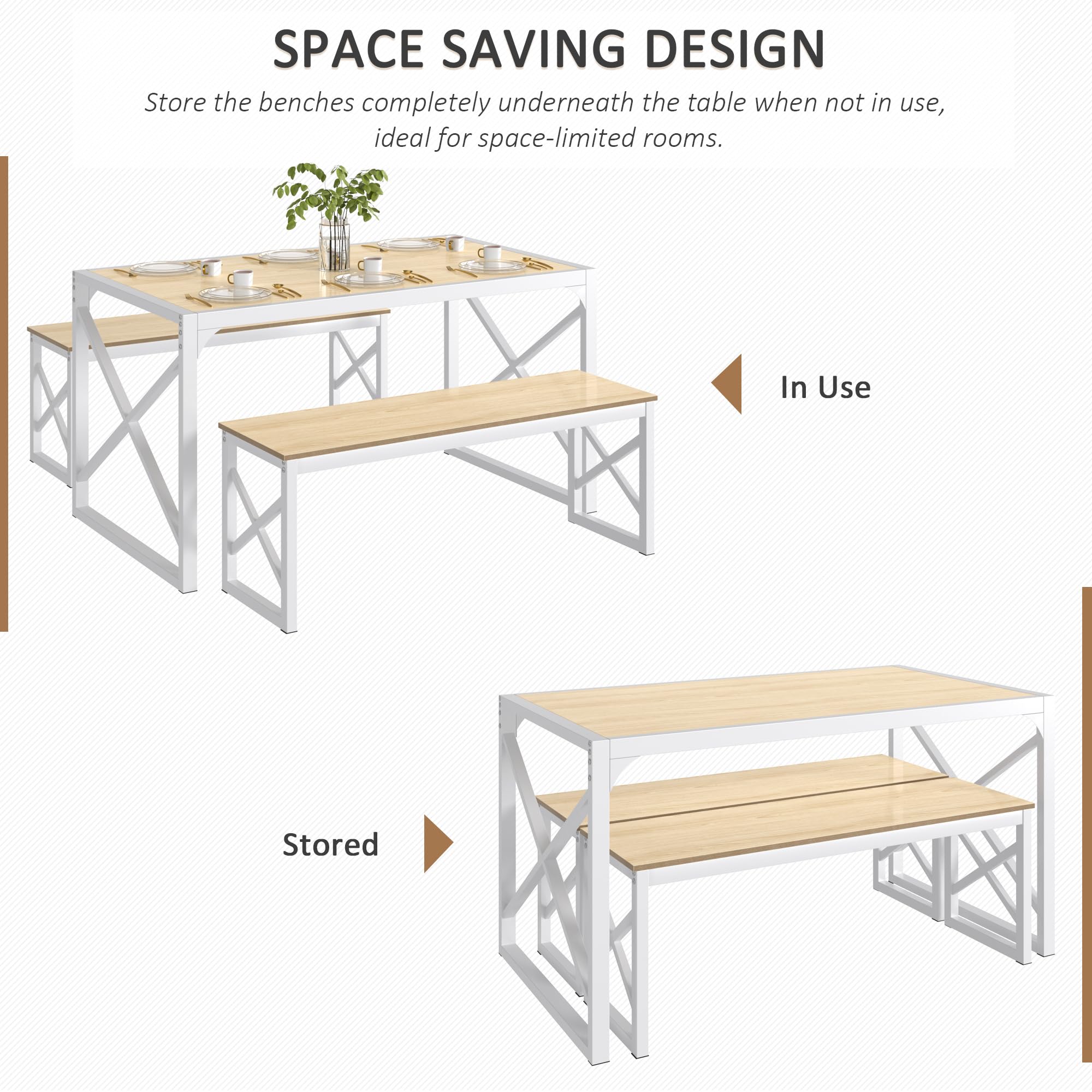 55" Dining Table Set with 2 Benches