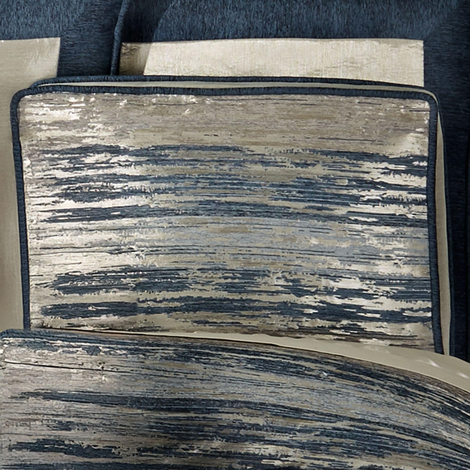 Spellbound Queen Comforter Set - Indigo Metallic Abstract Stripe