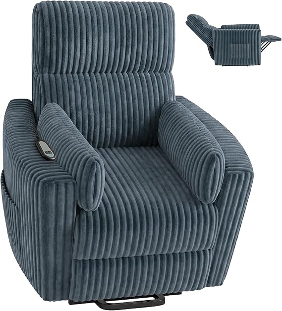 Round Power Lift Recliner Chair with Faux Fur