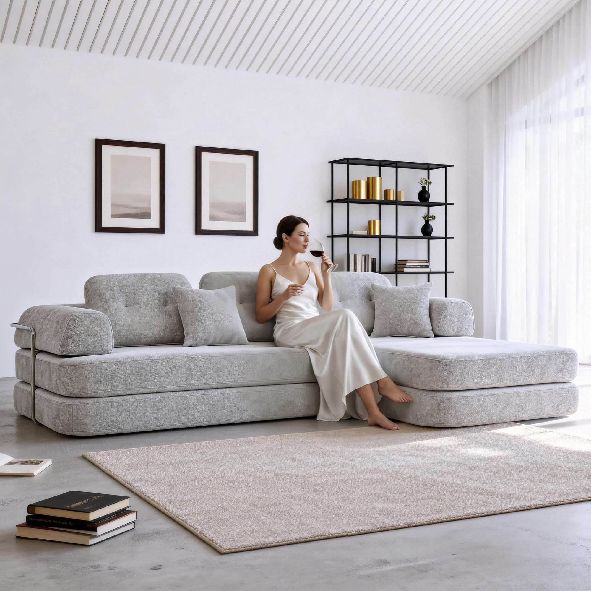 104" Modular Sofa Bed - 8-in-1 Convertible Sectional Couch with High Resilience Sponge