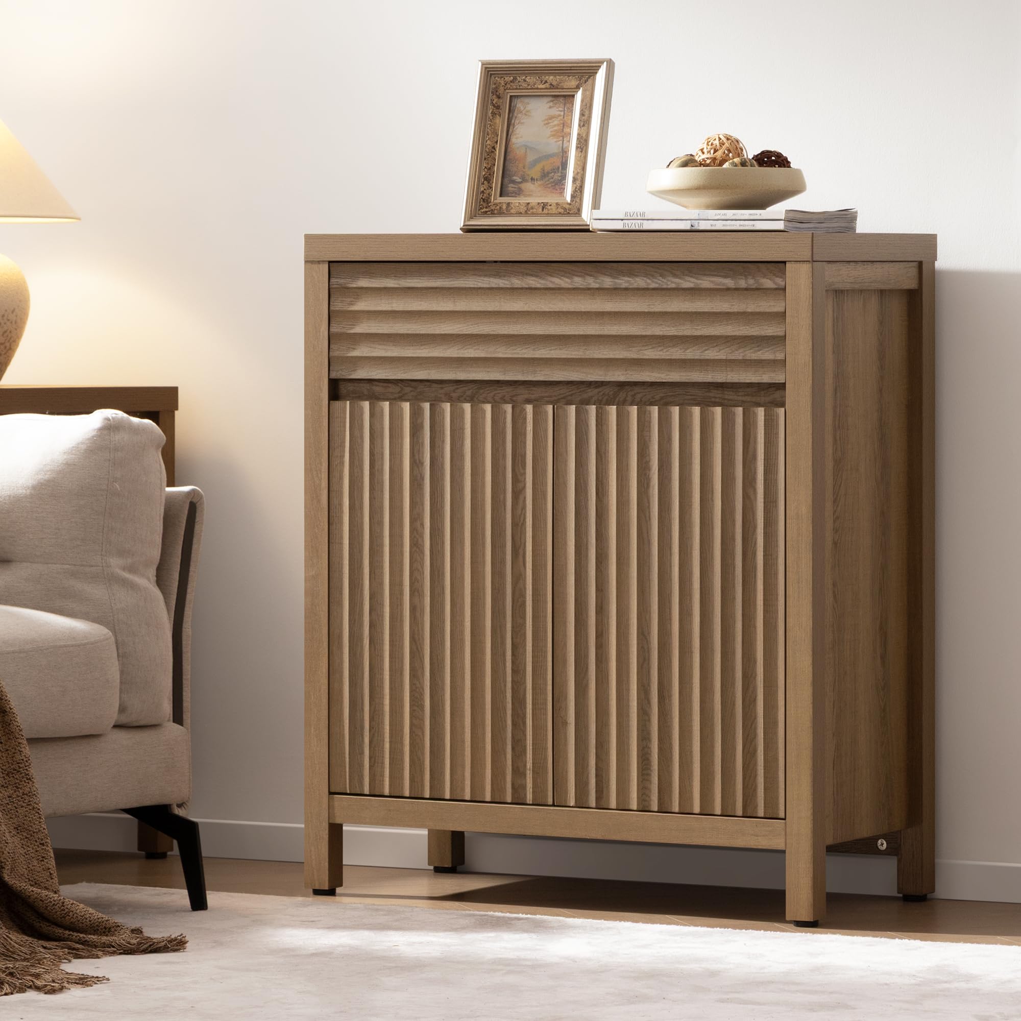 Fluted Buffet Cabinet with Storage - 87" Sideboard with Drawers and Adjustable Shelves