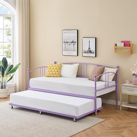 Twin Daybed with Trundle and Steel Slat Support