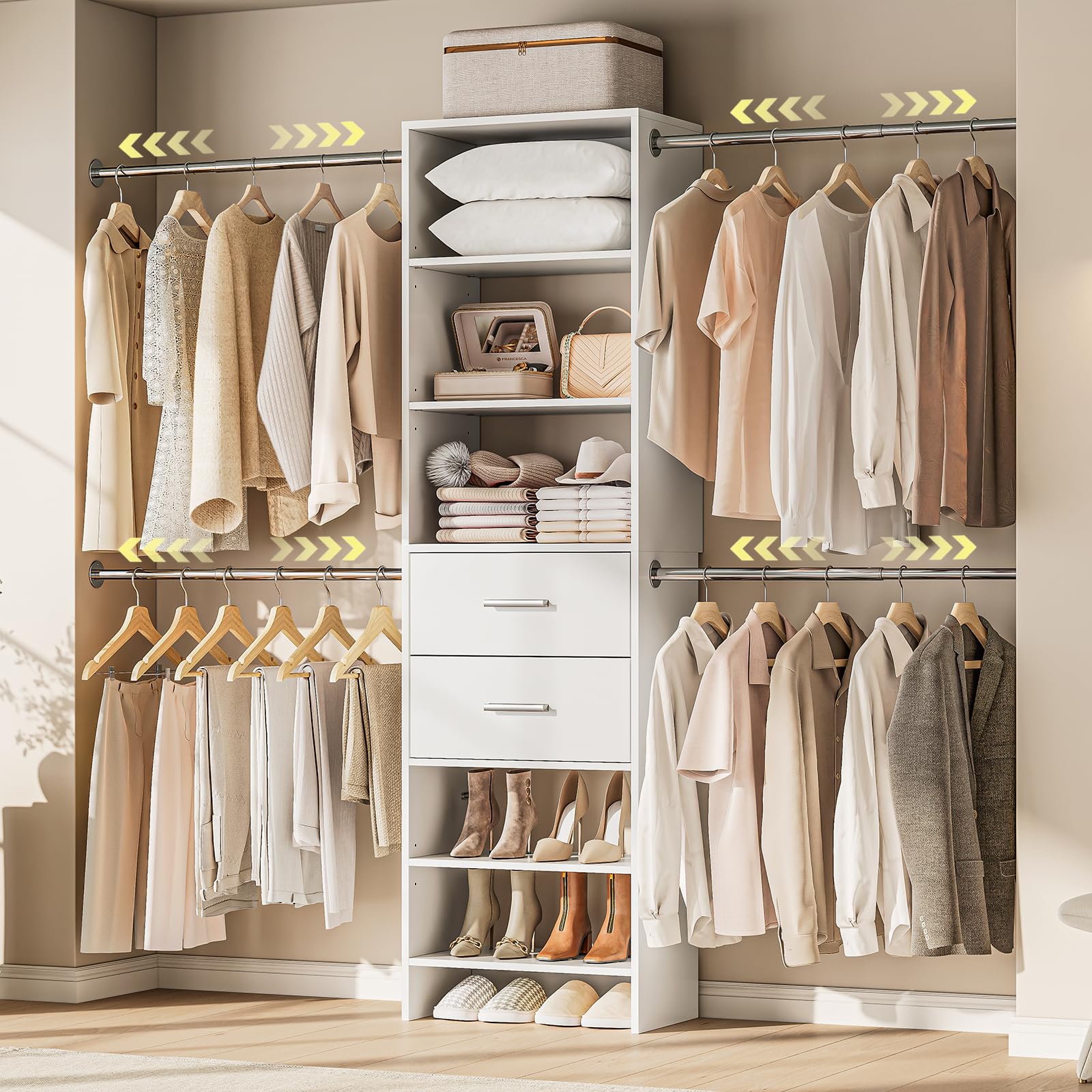 Closet System with 2 Drawers and Telescopic Rods