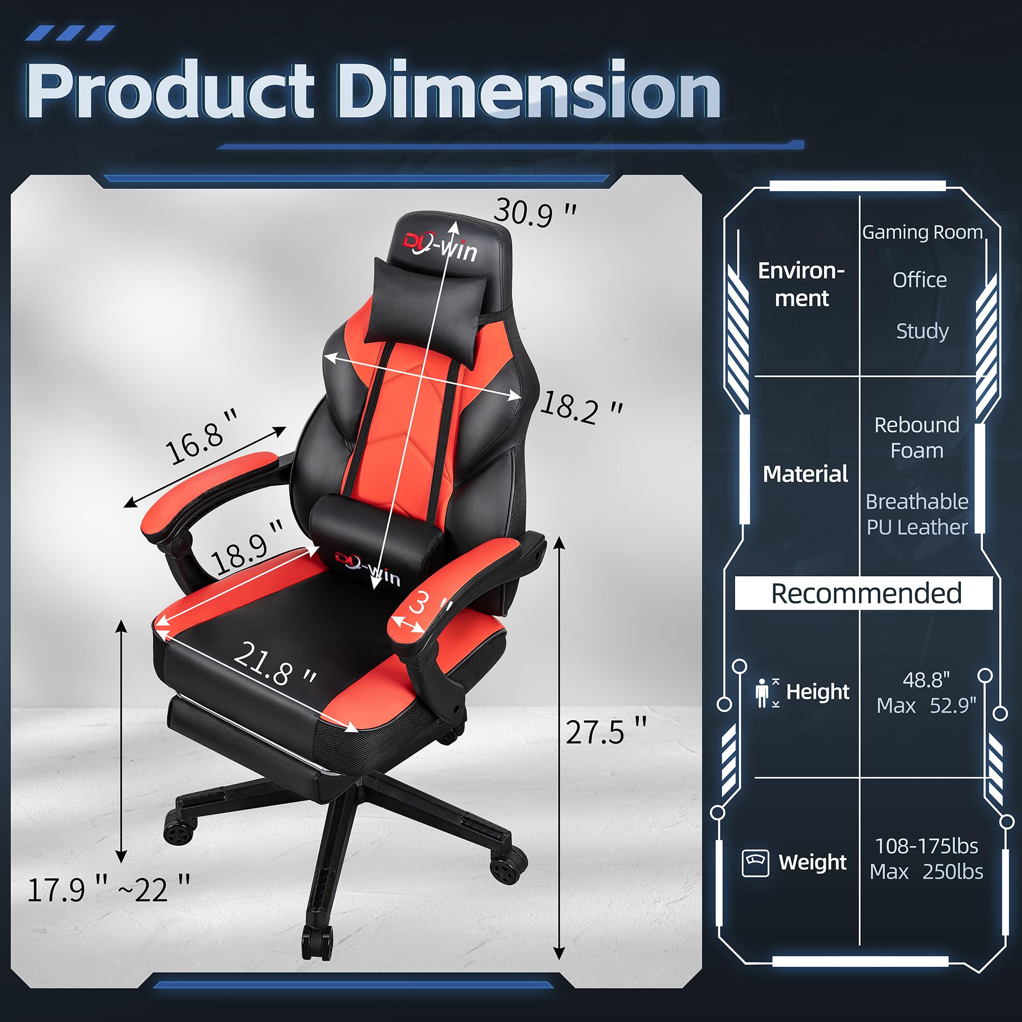 Ergonomic Gaming Chair with Footrest