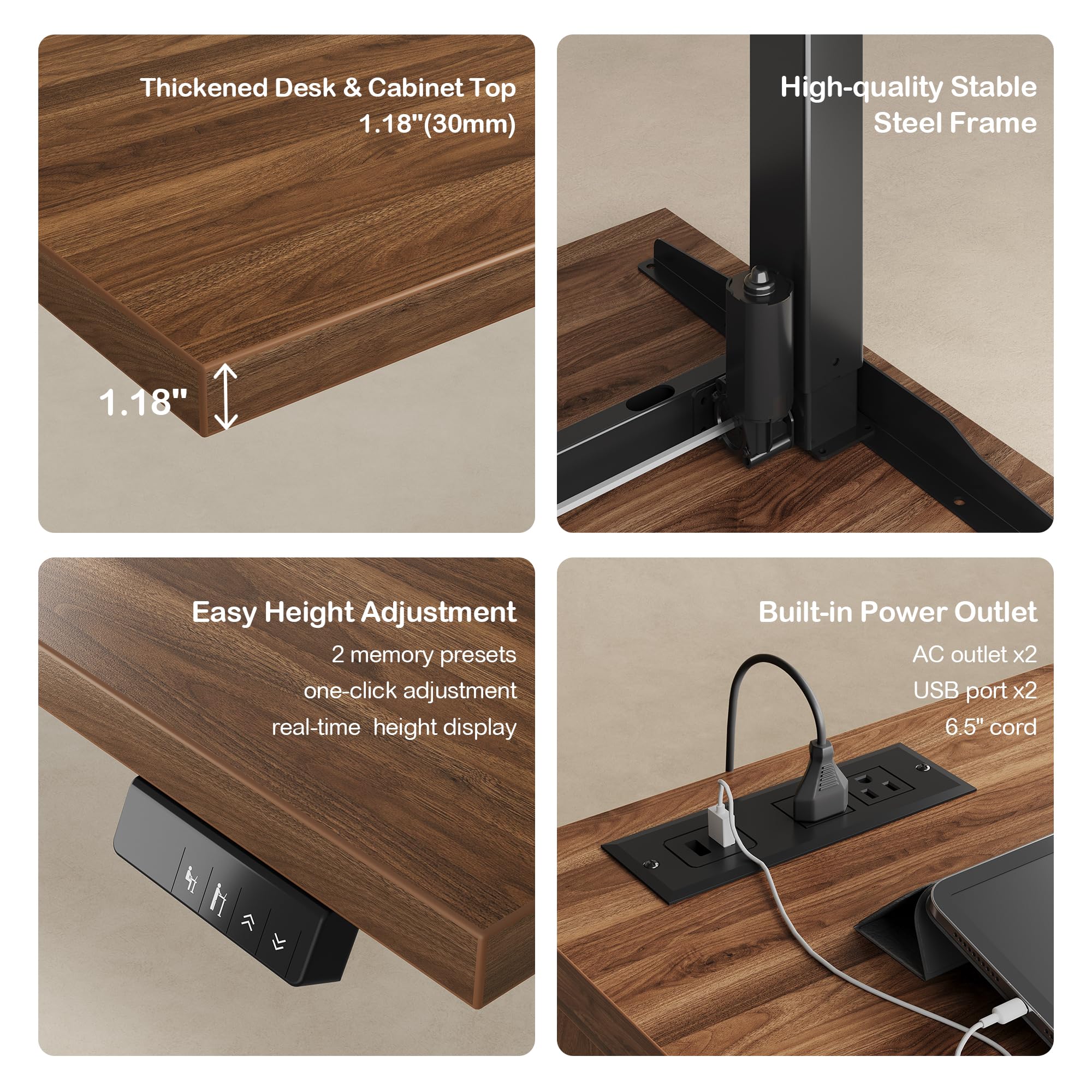 67" L-Shaped Electric Standing Desk with Storage