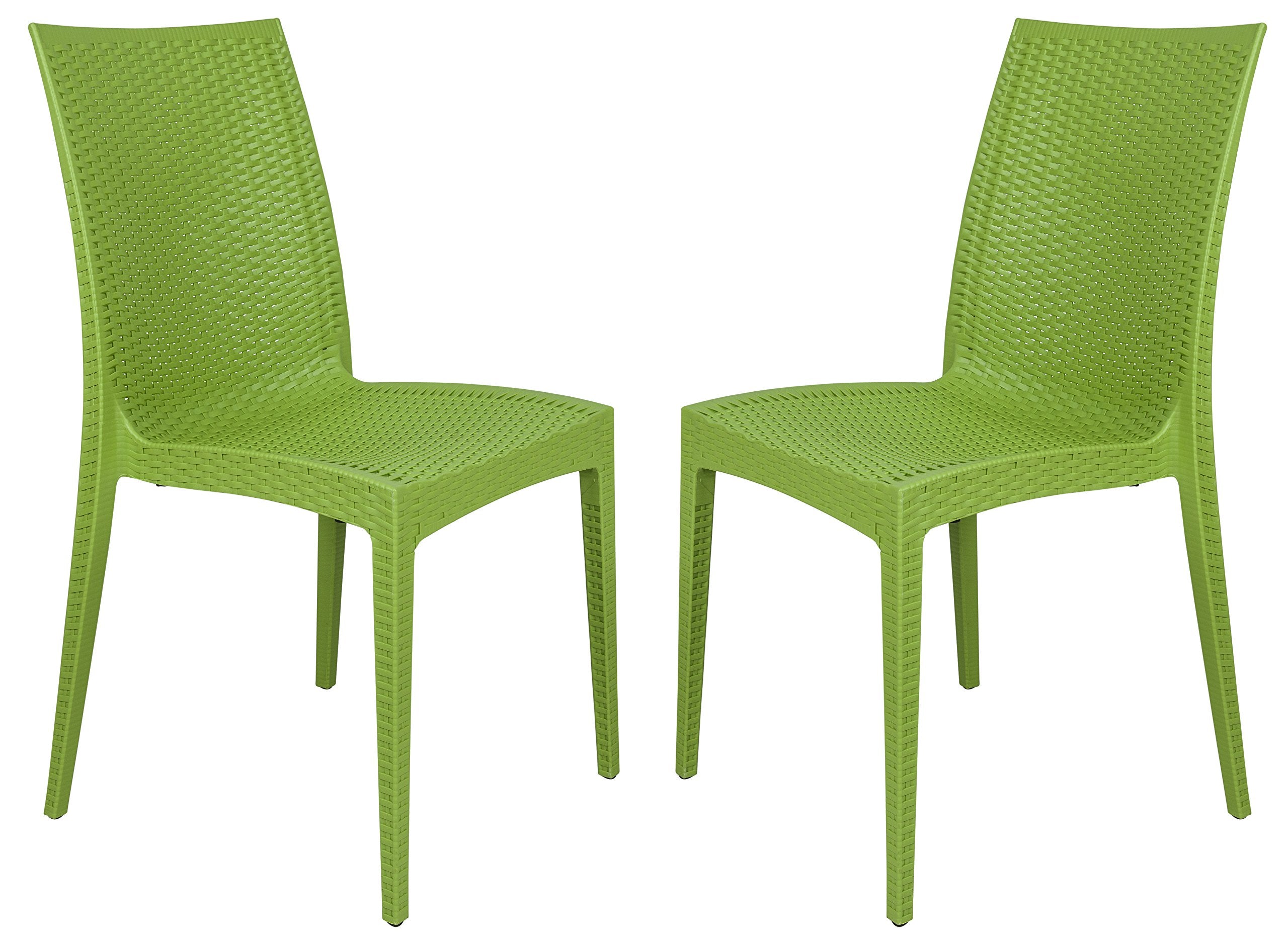 Modern Weave Stackable Dining Chair Set of 2 - Green