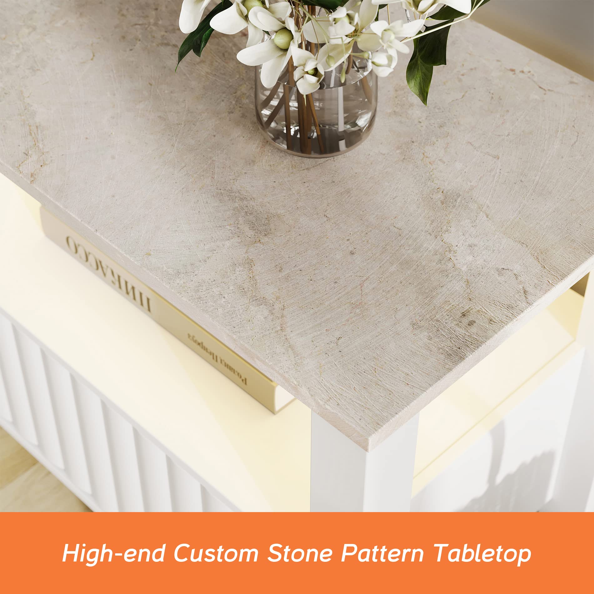 White TV Stand with Storage and LED Light - 70 Inch