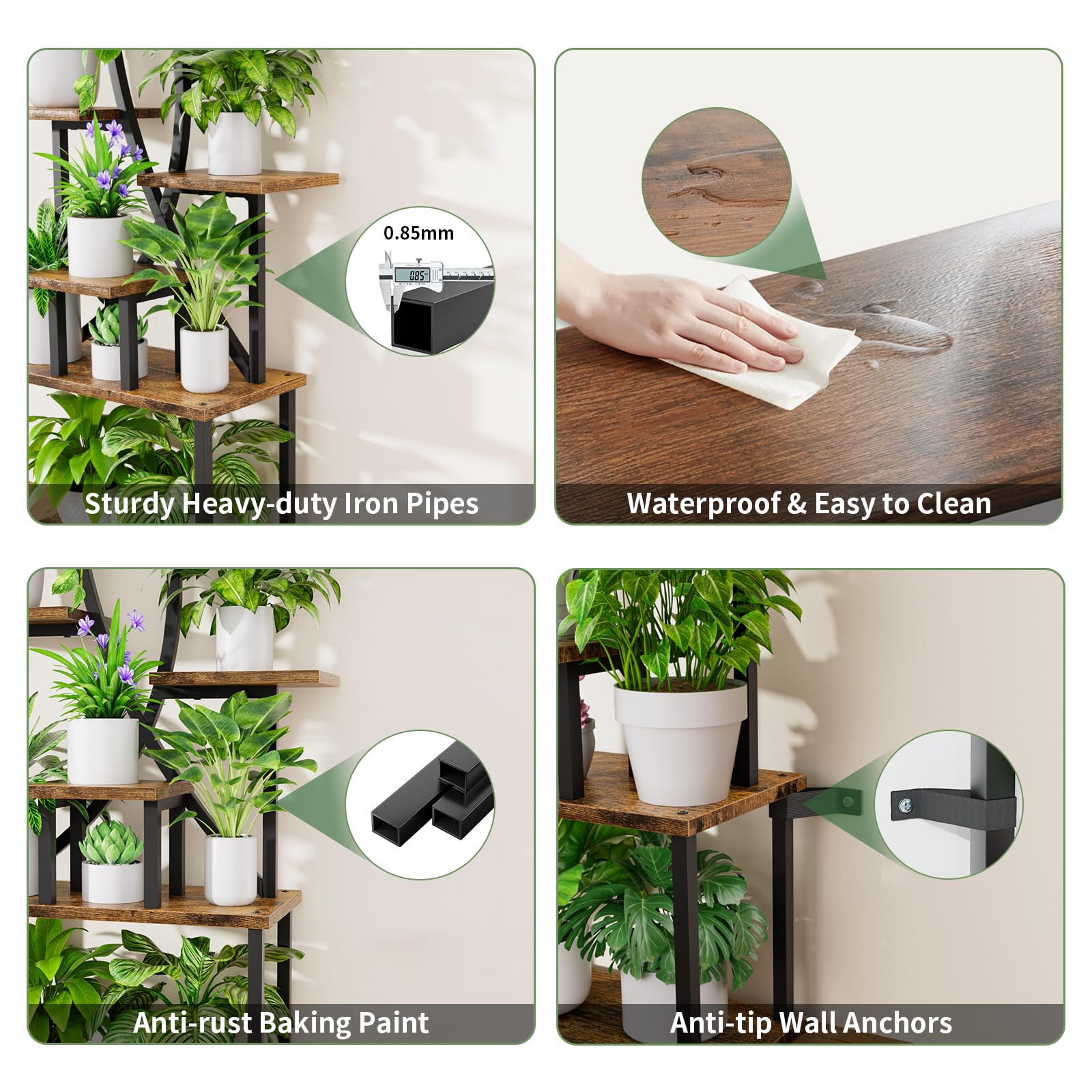 8-Tier Indoor Plant Stand with Grow Lights - 65" Metal Corner Shelf