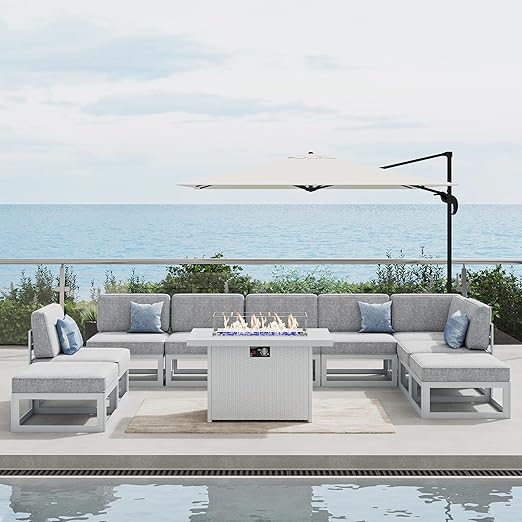 9-Piece Modern Aluminum Patio Sectional Set with Coffee Table