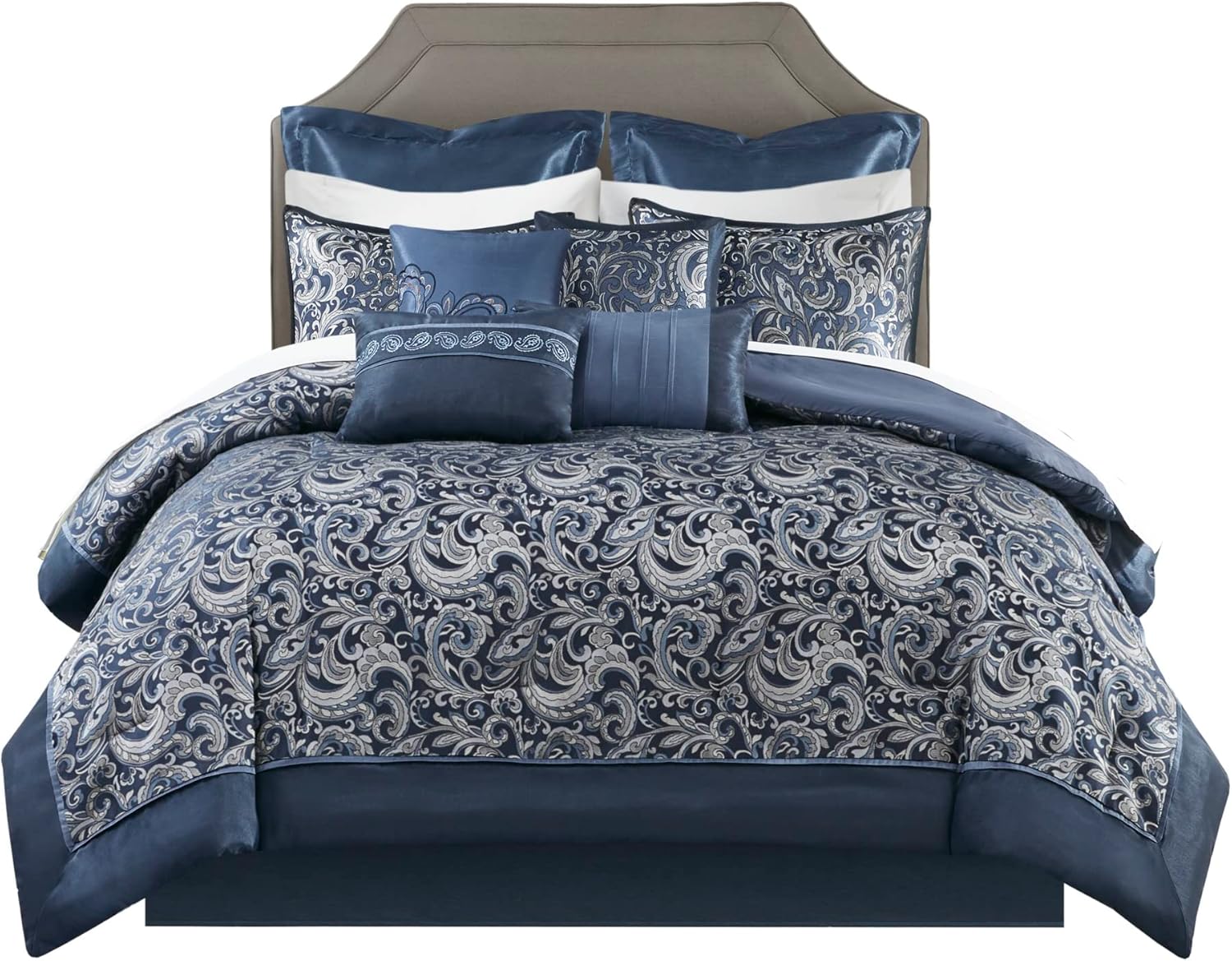 Faux Silk Jacquard Paisley Comforter Set Queen 24 Piece