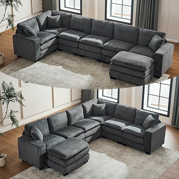 Large Modular Sectional Sofa 6-Seat with Ottoman