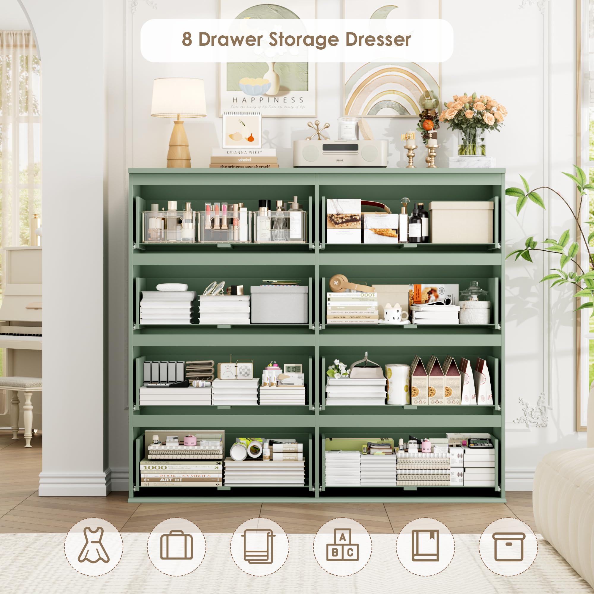 8 Drawer Dresser Double Chest of Drawers with Deep Drawers