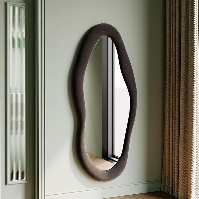 Full Length Wall Mirror 63" x 24" Flannel Wrapped Wooden Frame