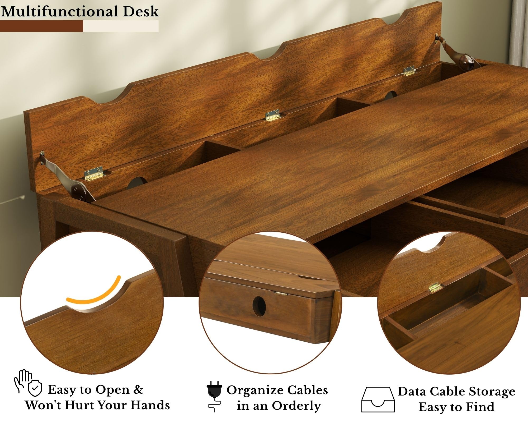 59-Inch Walnut Writing Desk with 3 Drawers