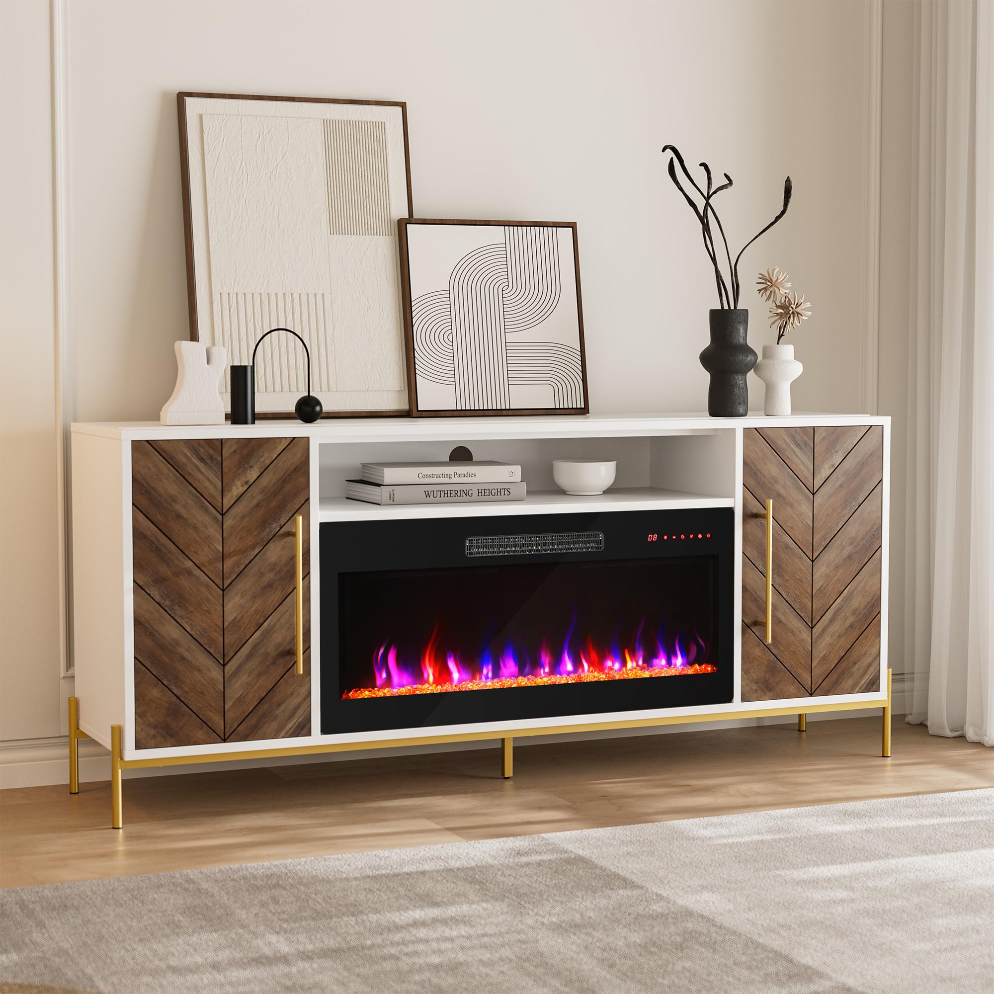 68" Electric Fireplace TV Stand with Storage Cabinet