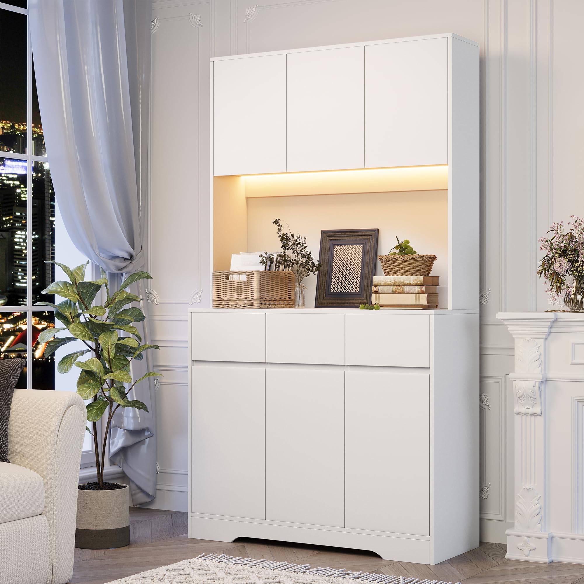 71'' Freestanding Pantry Cabinet with LED Light & Charging Station