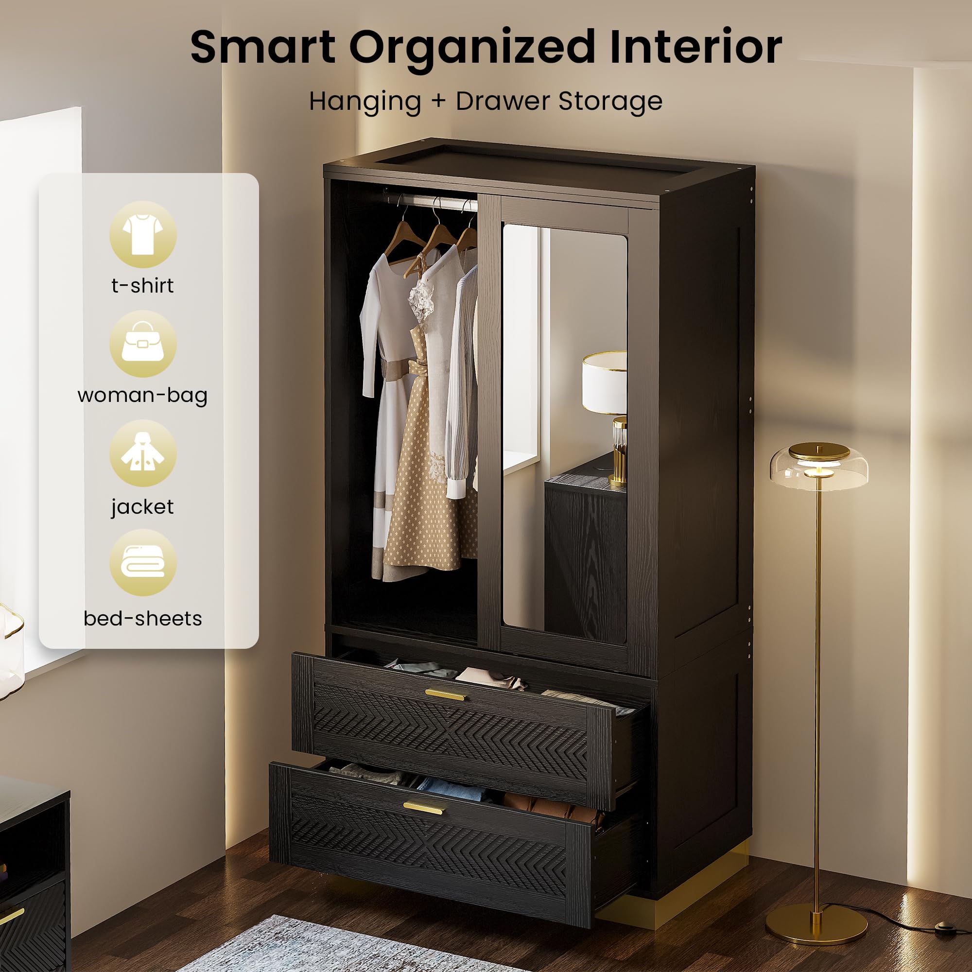 71" Armoire Wardrobe Closet with Mirror and Sliding Doors
