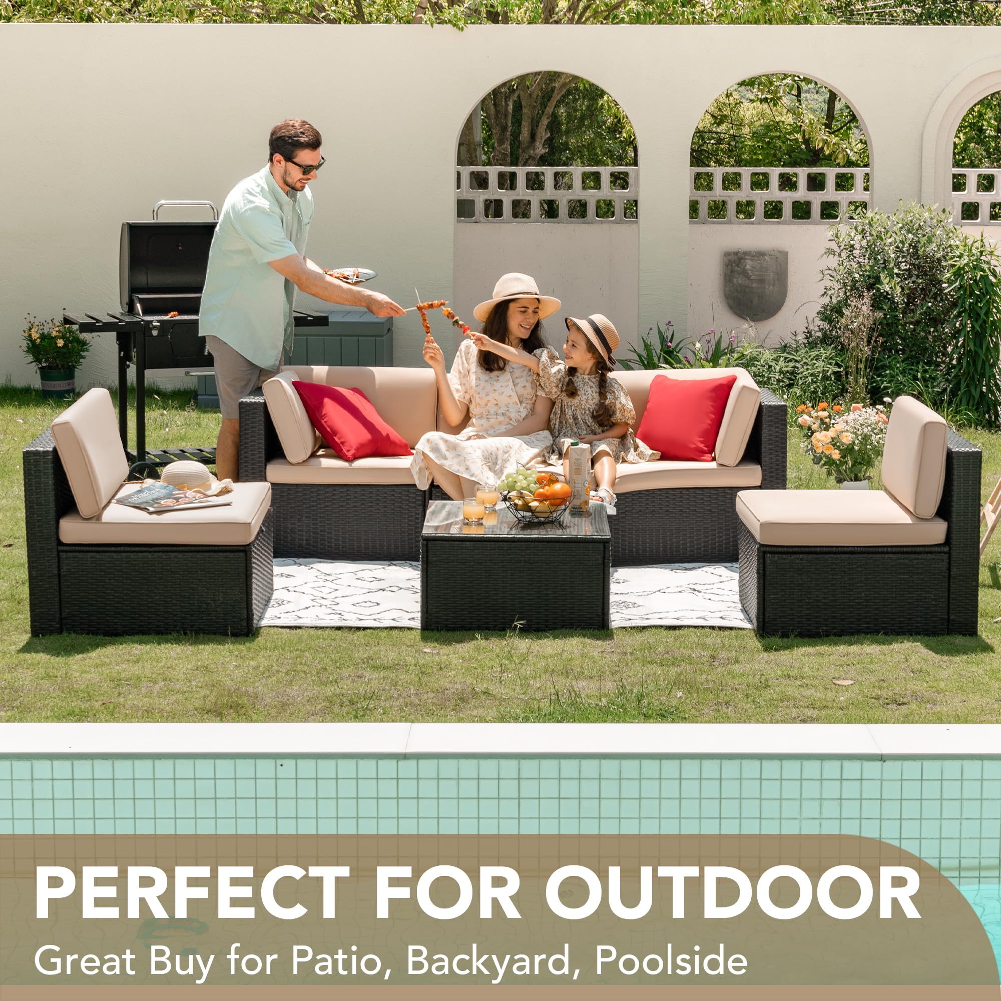 6-Piece Outdoor Sectional Rattan Sofa Set