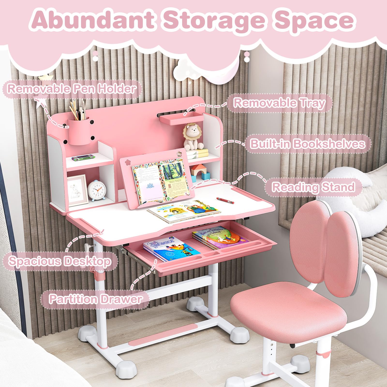 Kids Height-Adjustable Study Desk and Chair Set