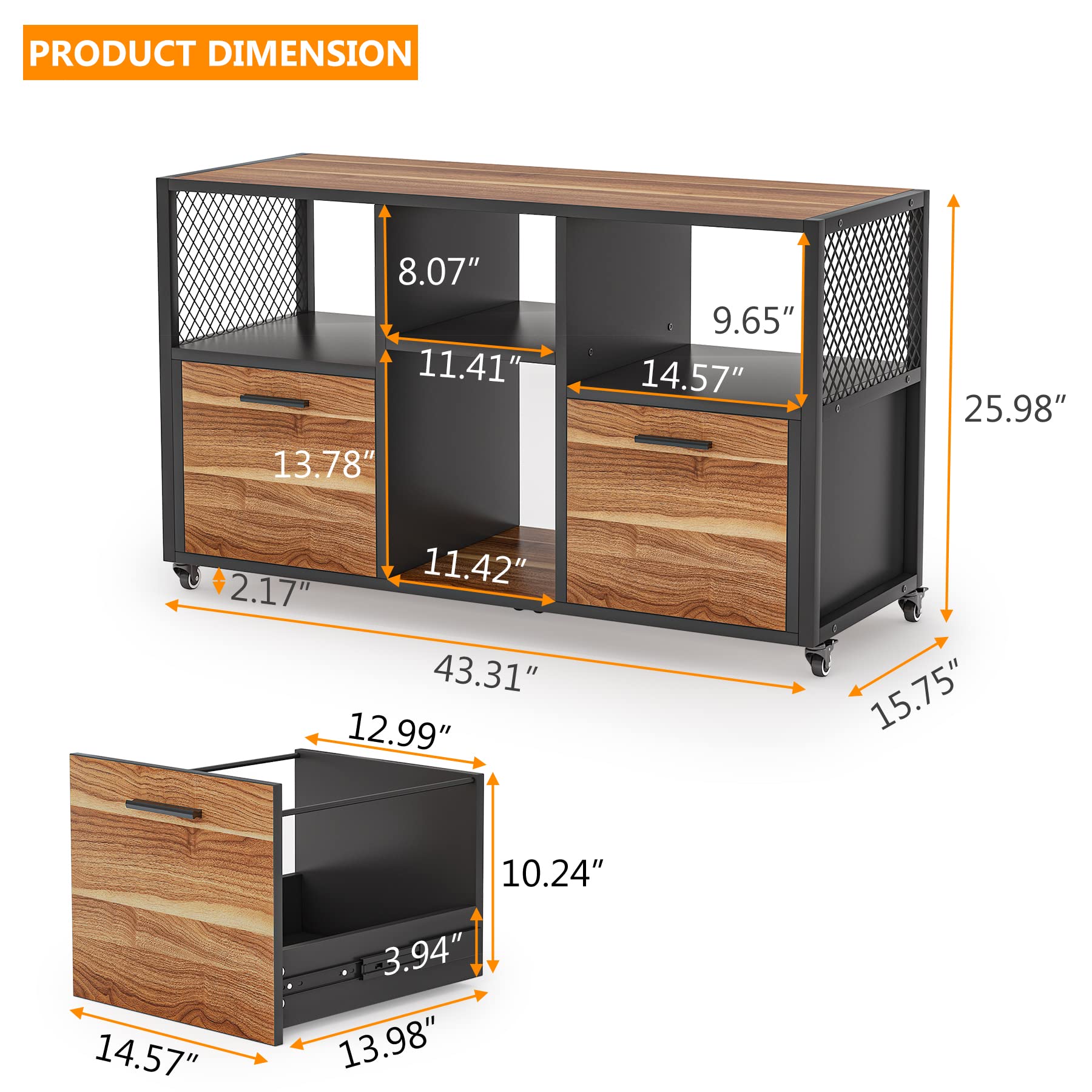 Mobile Lateral Filing Cabinet with Printer Stand
