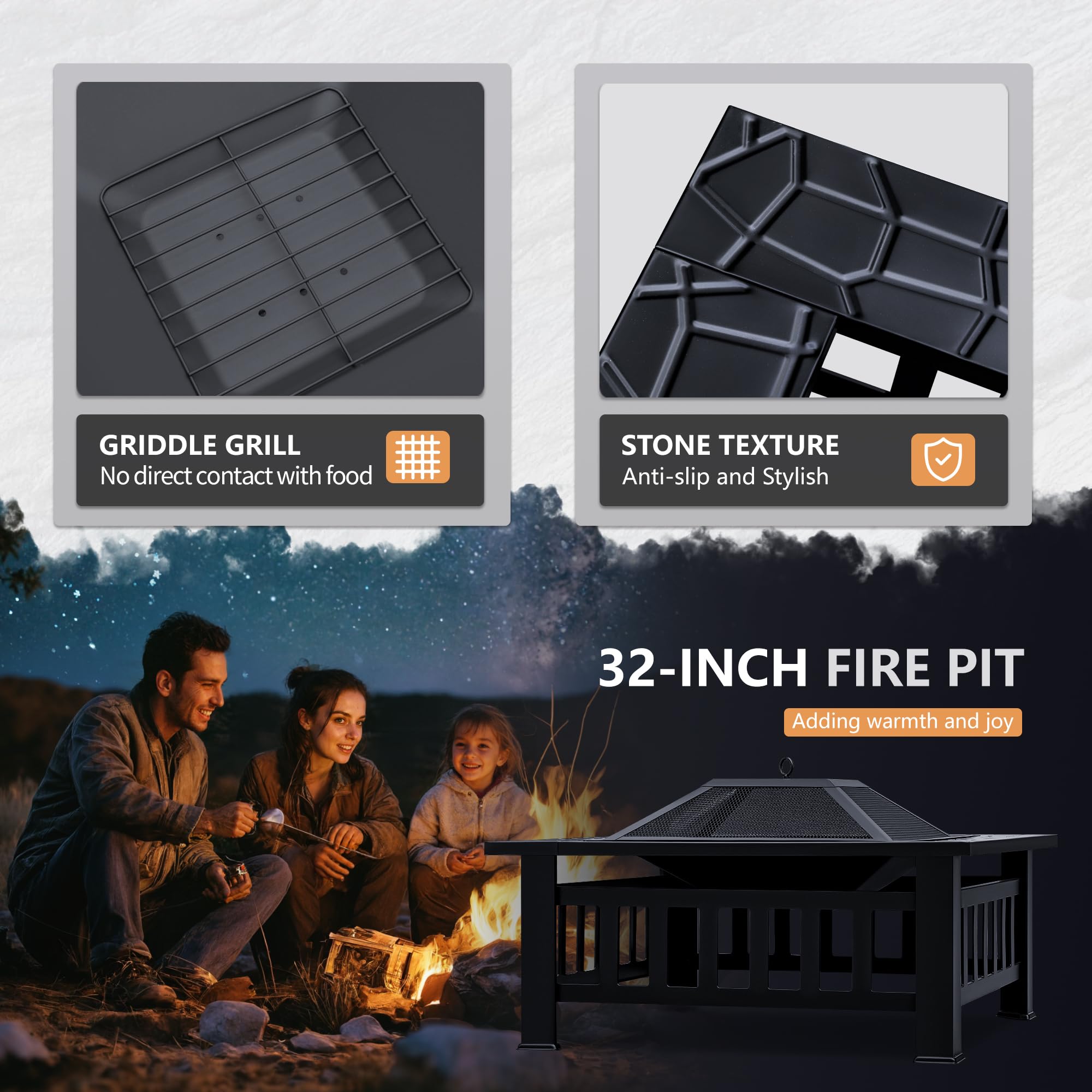 Square Metal Fire Pit with Spark Screen