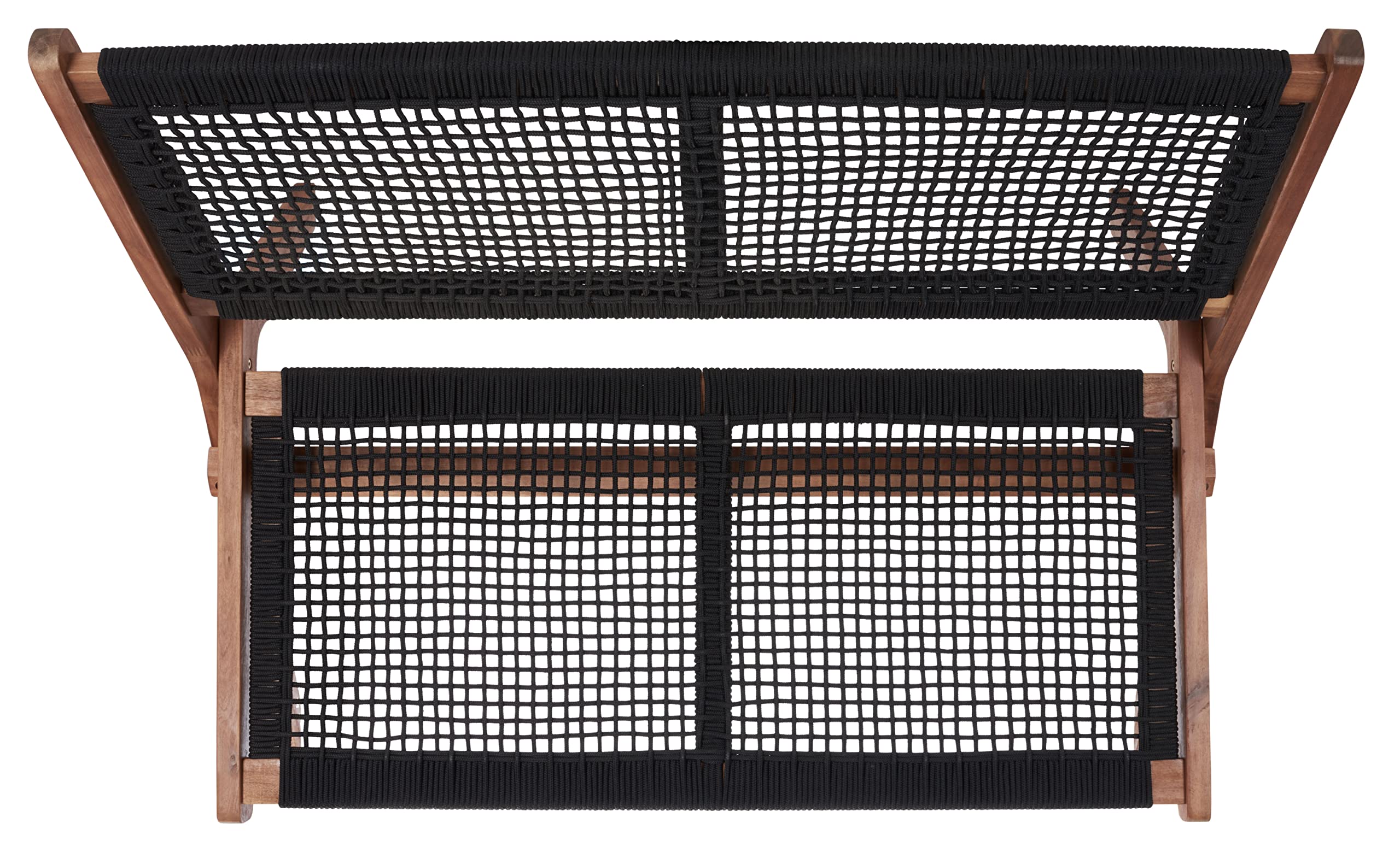 Foldable Outdoor Bench Natural Acacia Wood Black Rope